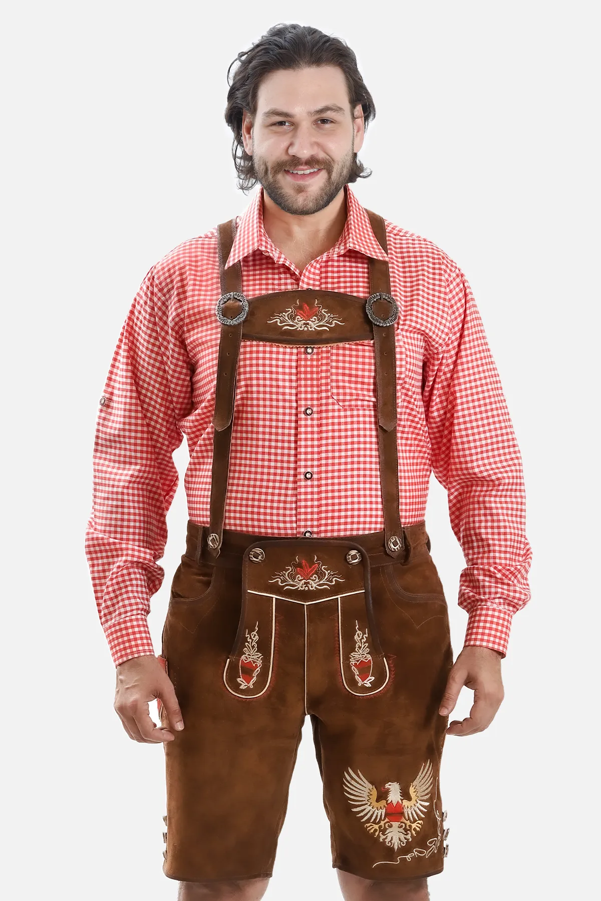 Adler Embroidered Brown Lederhosen Shorts for Men - Image 2