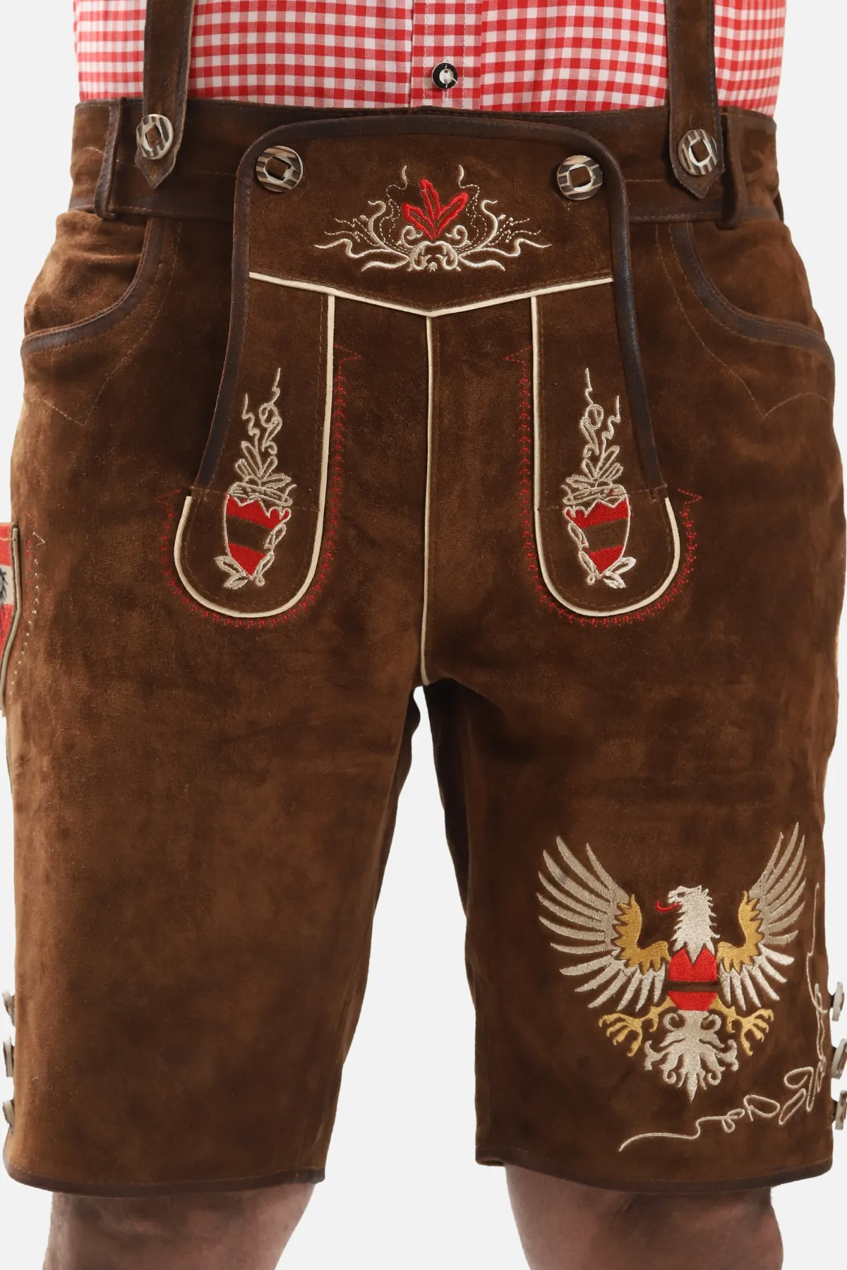 Adler Embroidered Brown Lederhosen Shorts for Men - Image 3