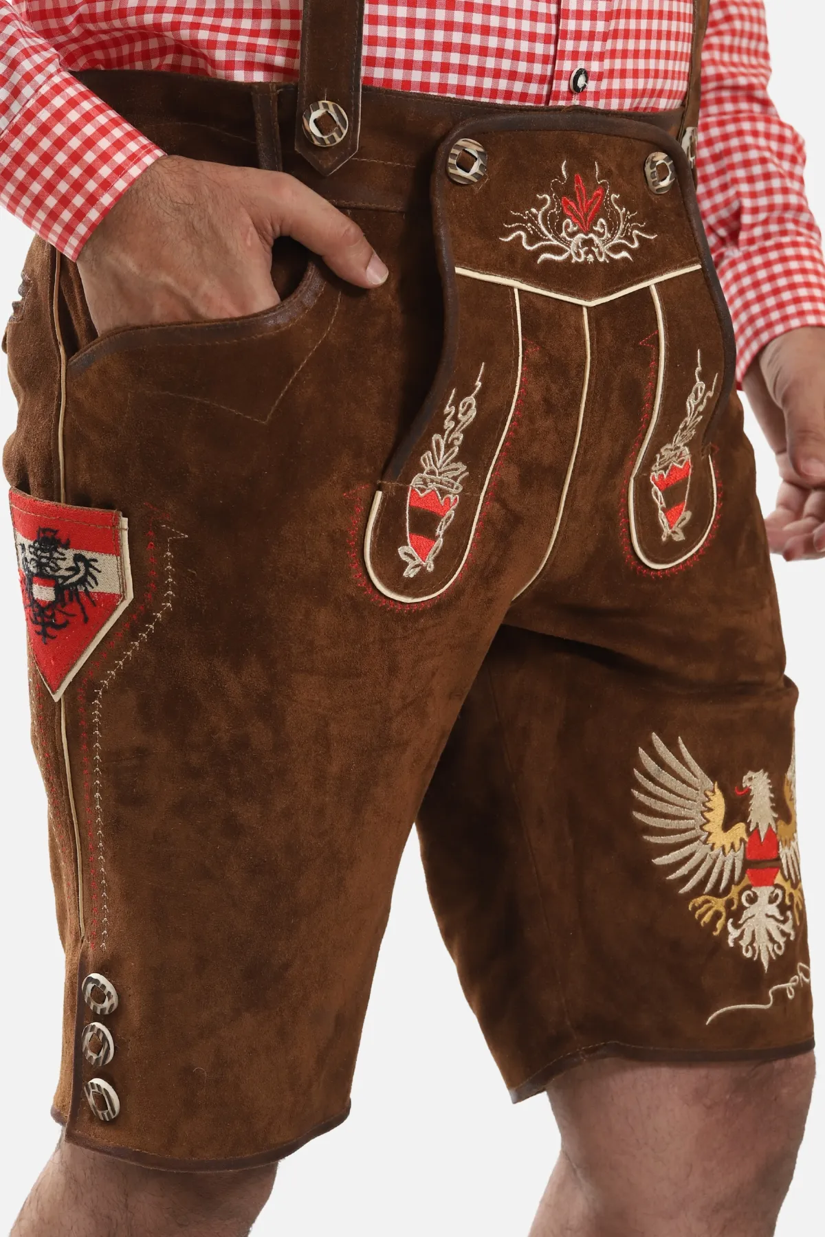 Adler Embroidered Brown Lederhosen Shorts for Men - Image 4