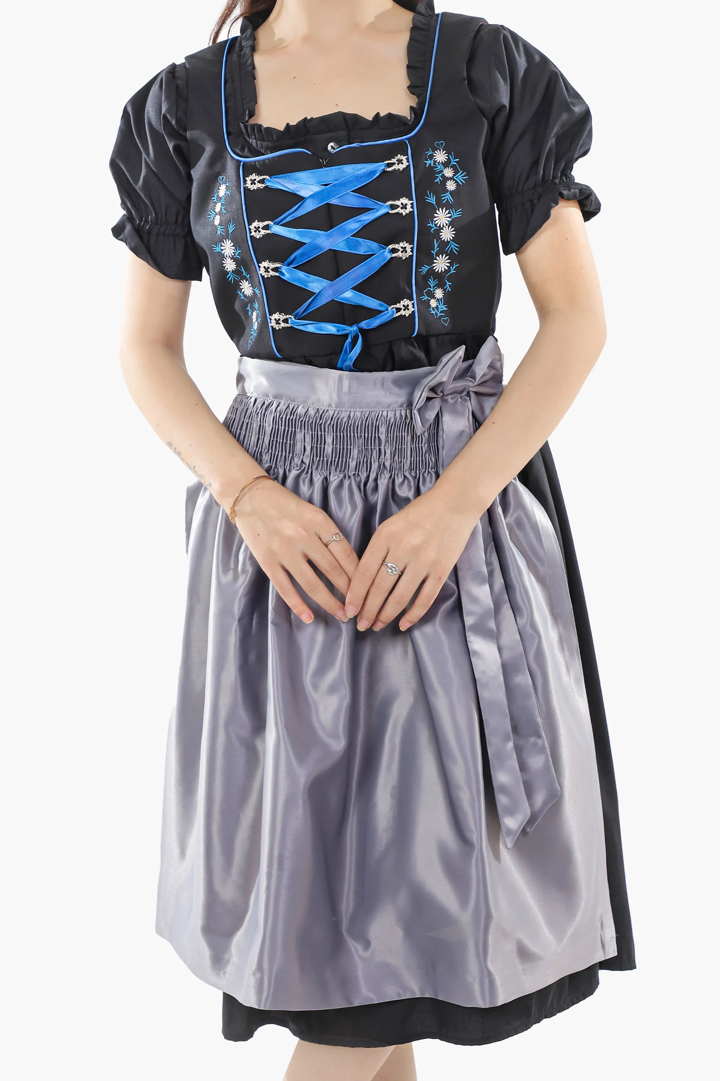 Black Dirndl Dress Blue Embroidery Charm - Image 4