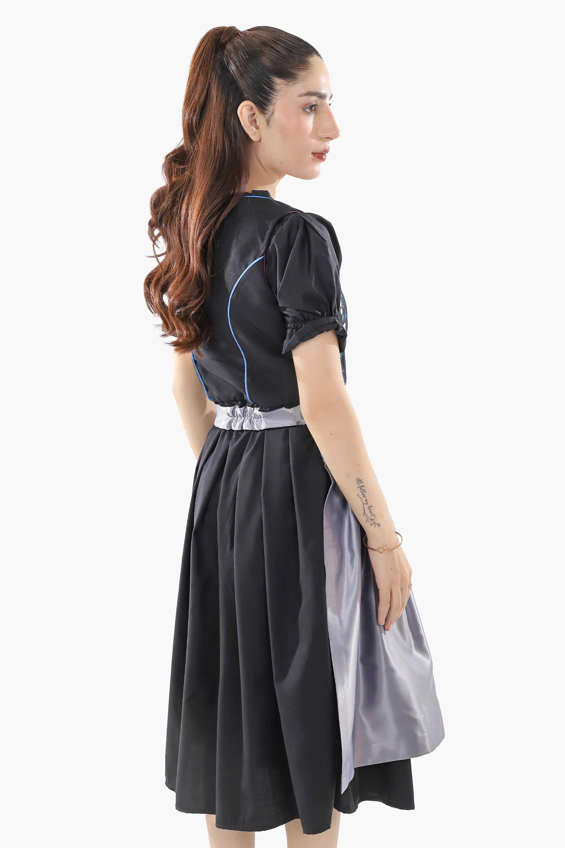 Black Dirndl Dress Blue Embroidery Charm - Image 6