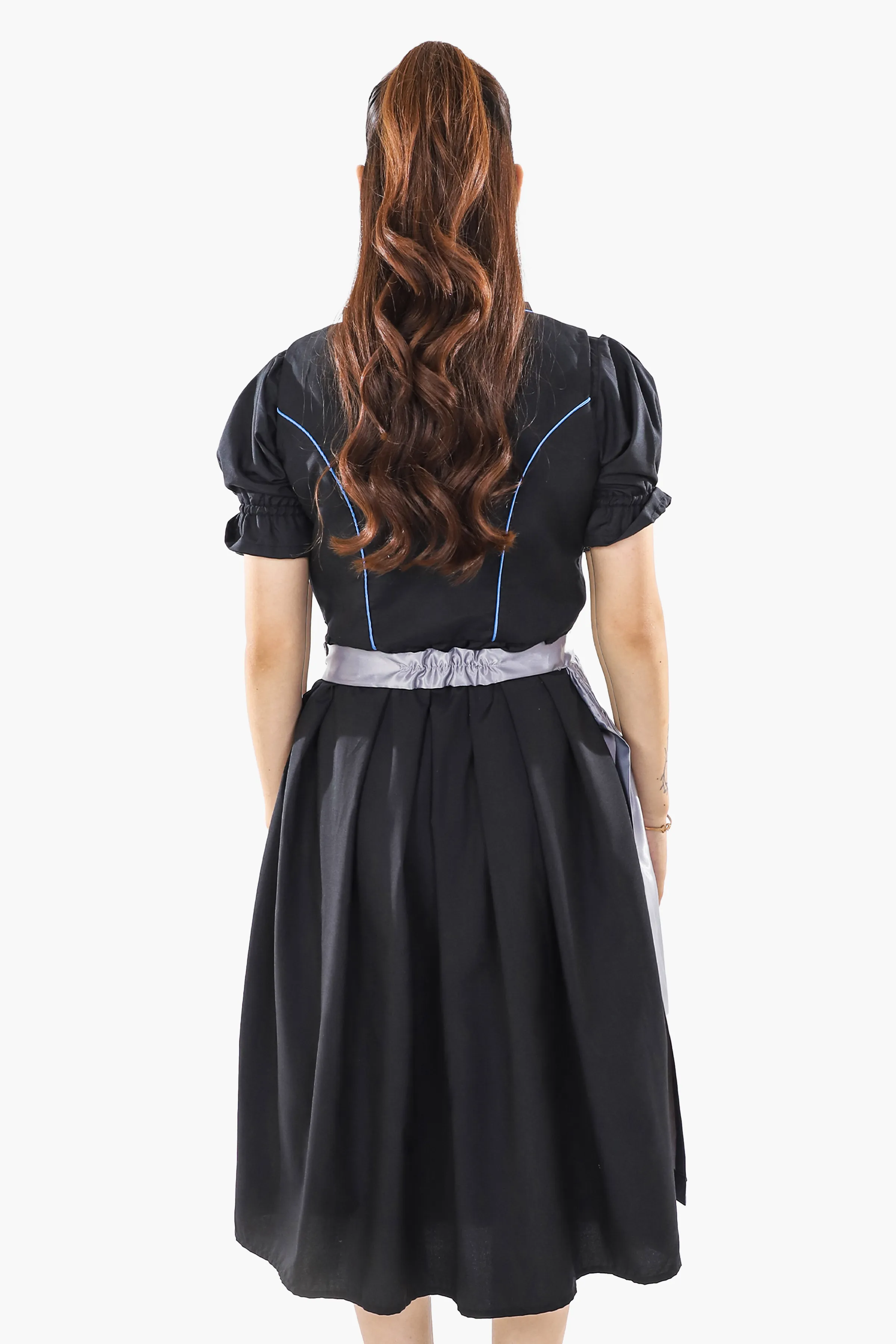 Black Dirndl Dress Blue Embroidery Charm - Image 7