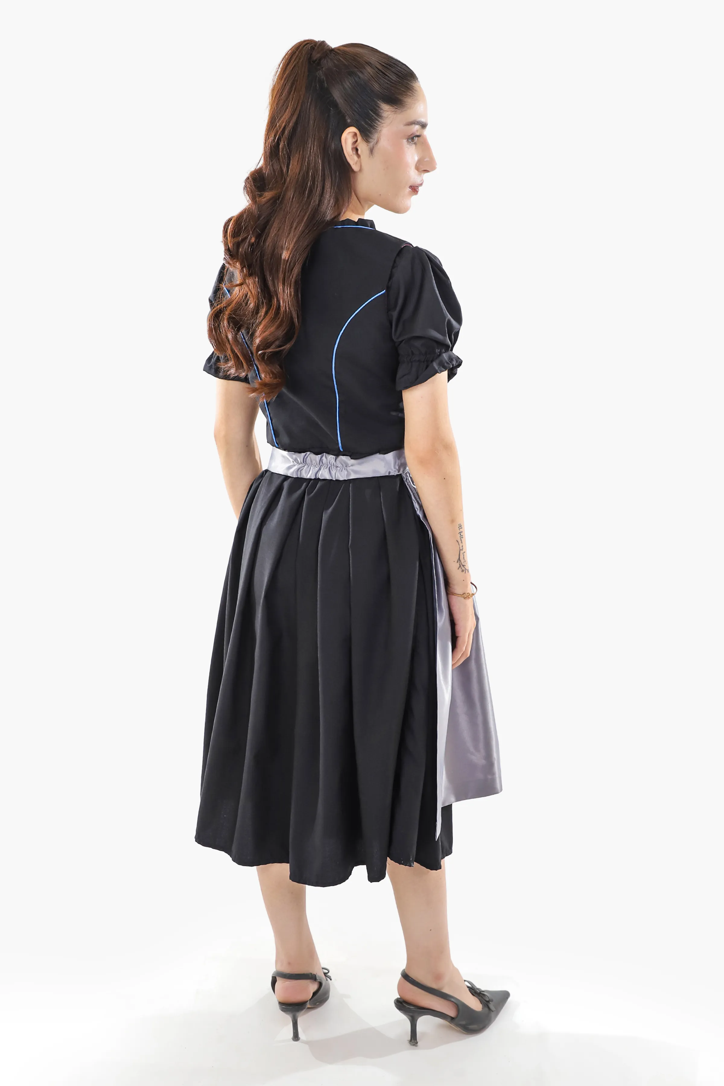 Black Dirndl Dress Blue Embroidery Charm - Image 8