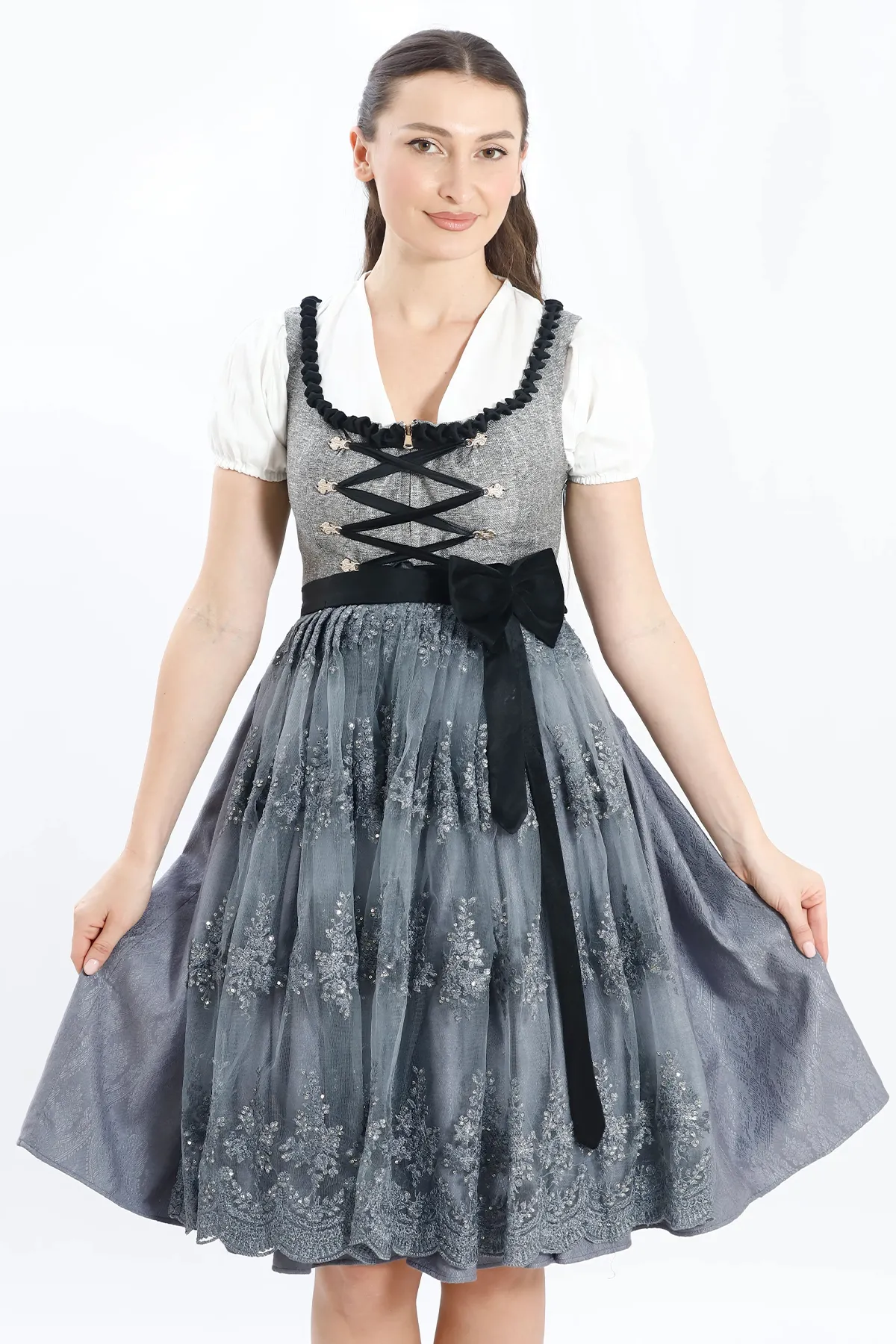 Classic Gray Dirndl - Authentic Otkoberfest Dress - Image 4