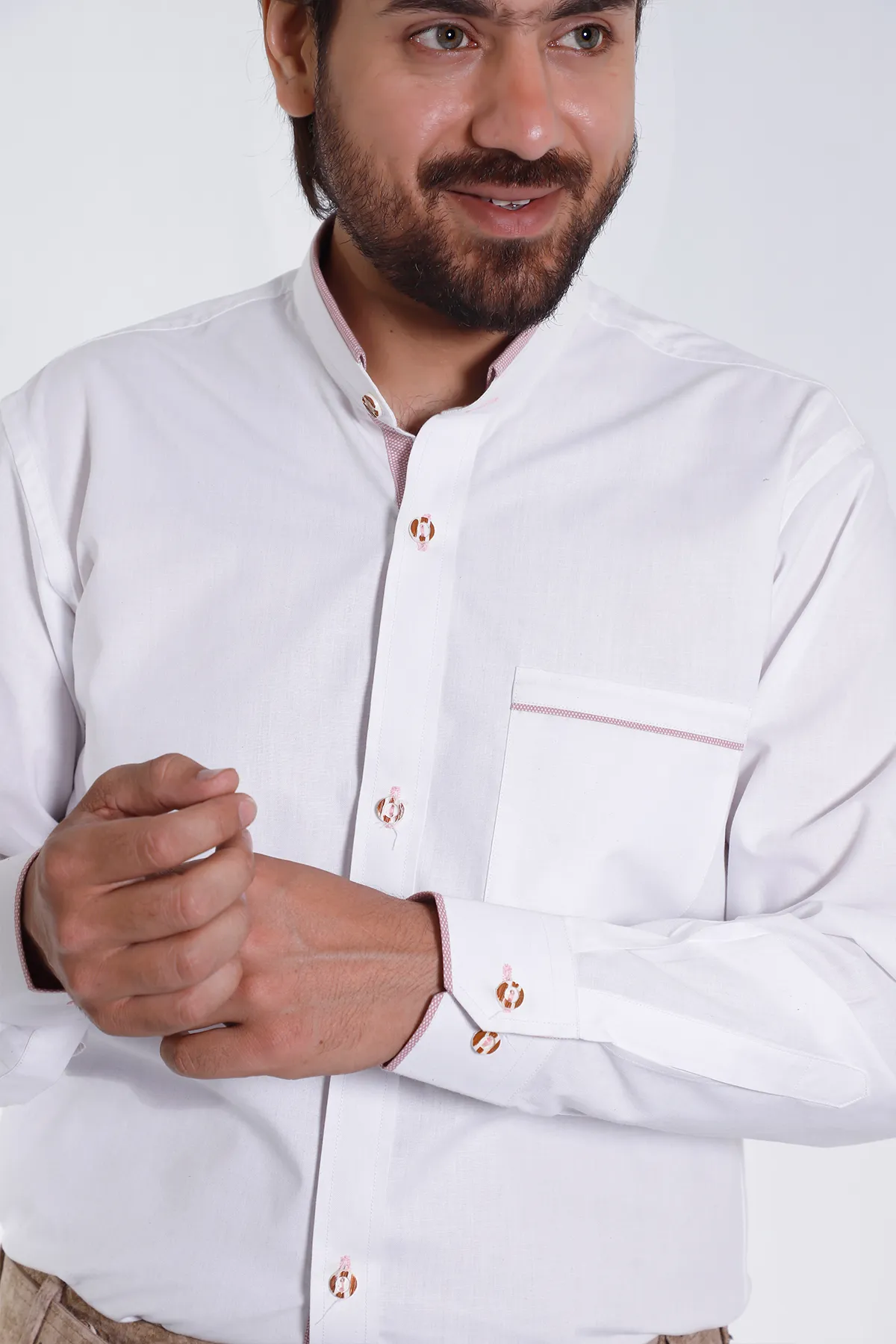 Classic Milky White Mens Shirt with Red Piping - Image 3