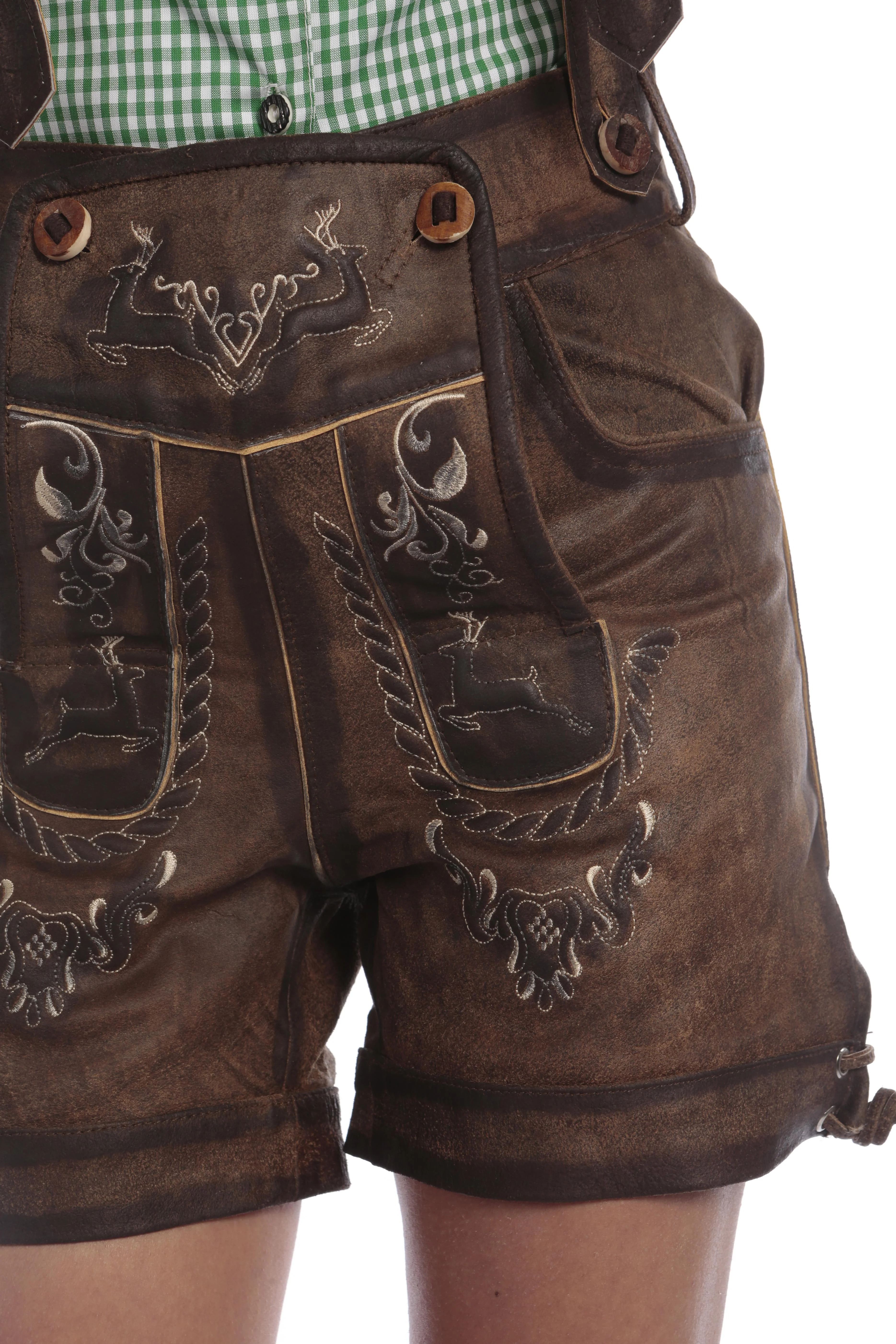 Embroidered Lederhosen for Women Coffee Brown - Image 3