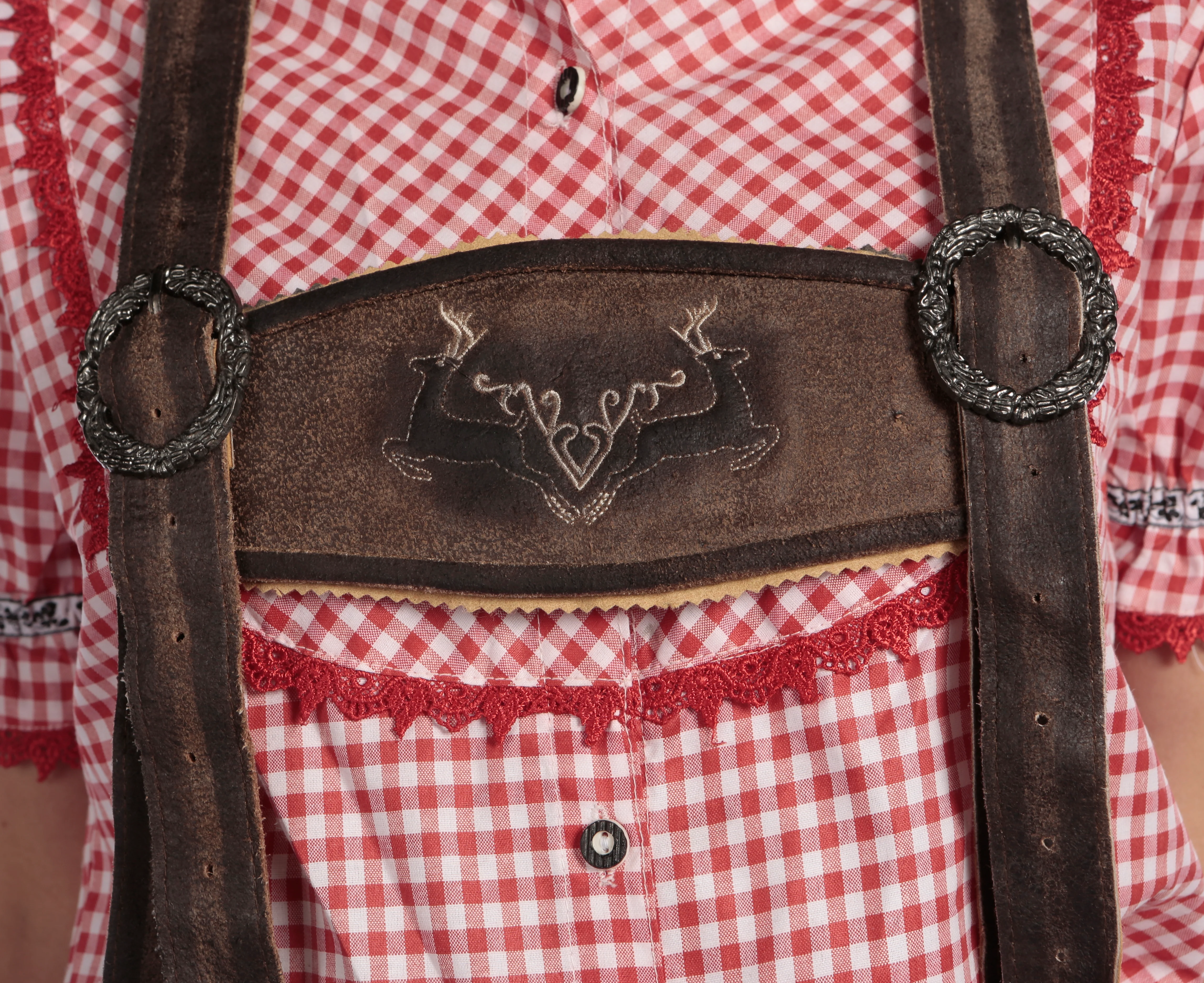 Embroidered Lederhosen for Women Coffee Brown - Image 4