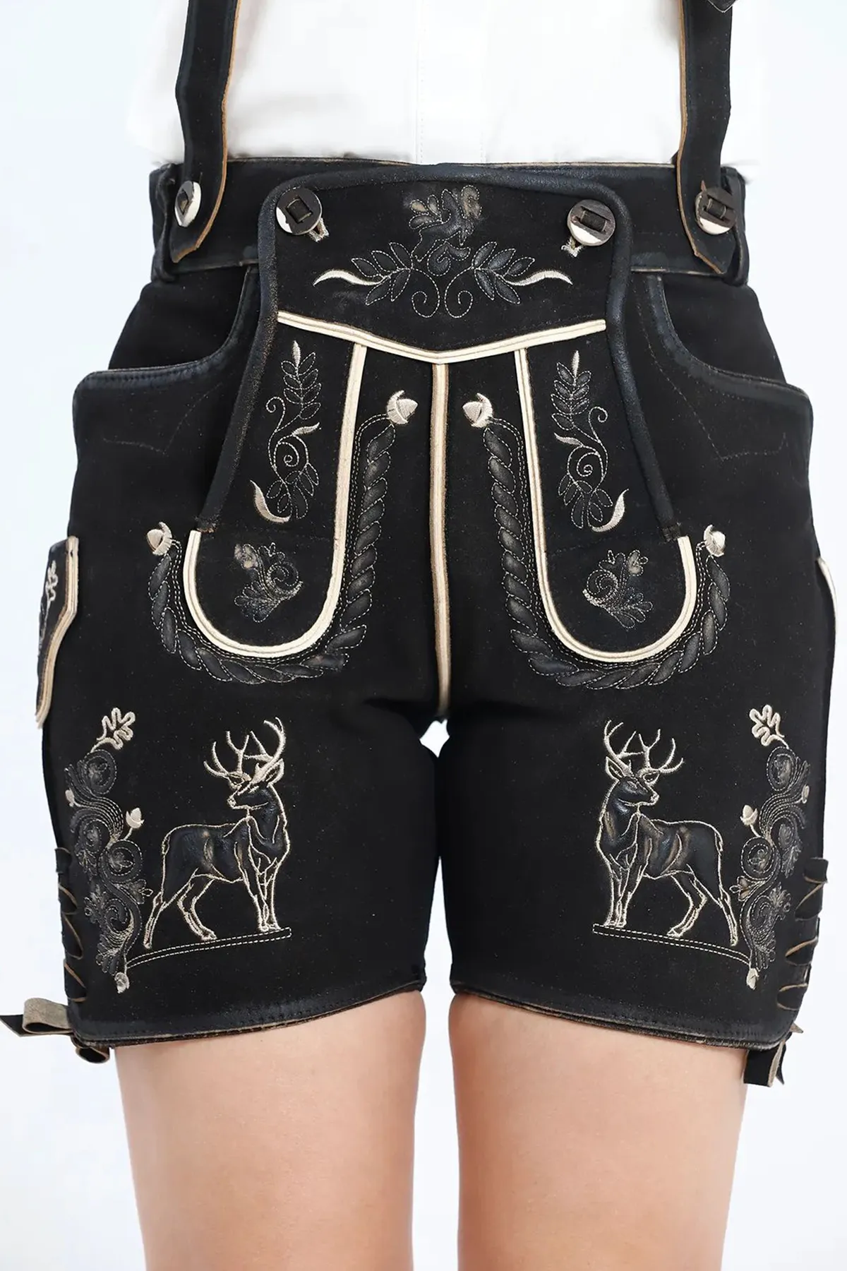 German Women's Lederhosen with Black Alpine Flair - Image 3