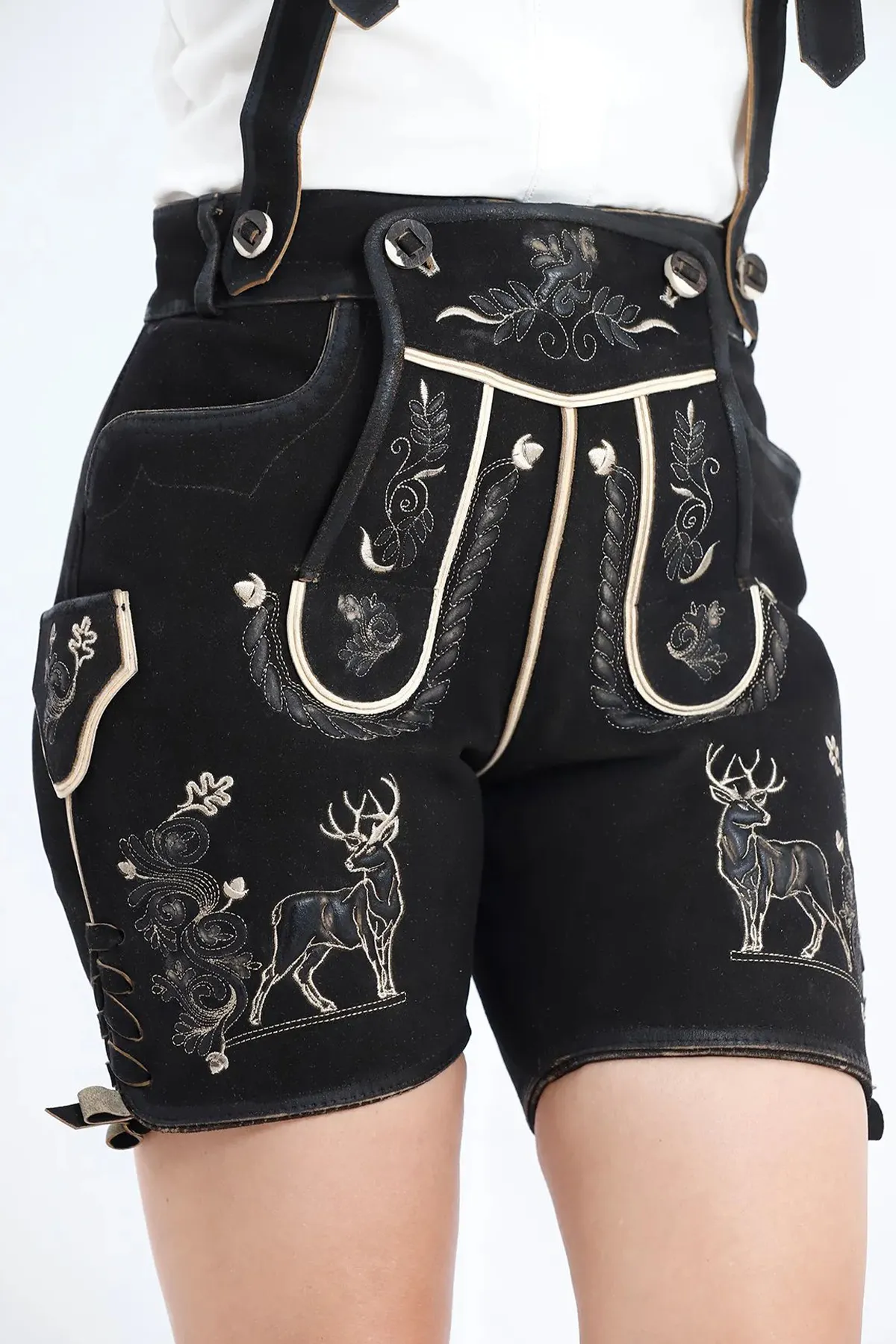 German Women's Lederhosen with Black Alpine Flair - Image 4