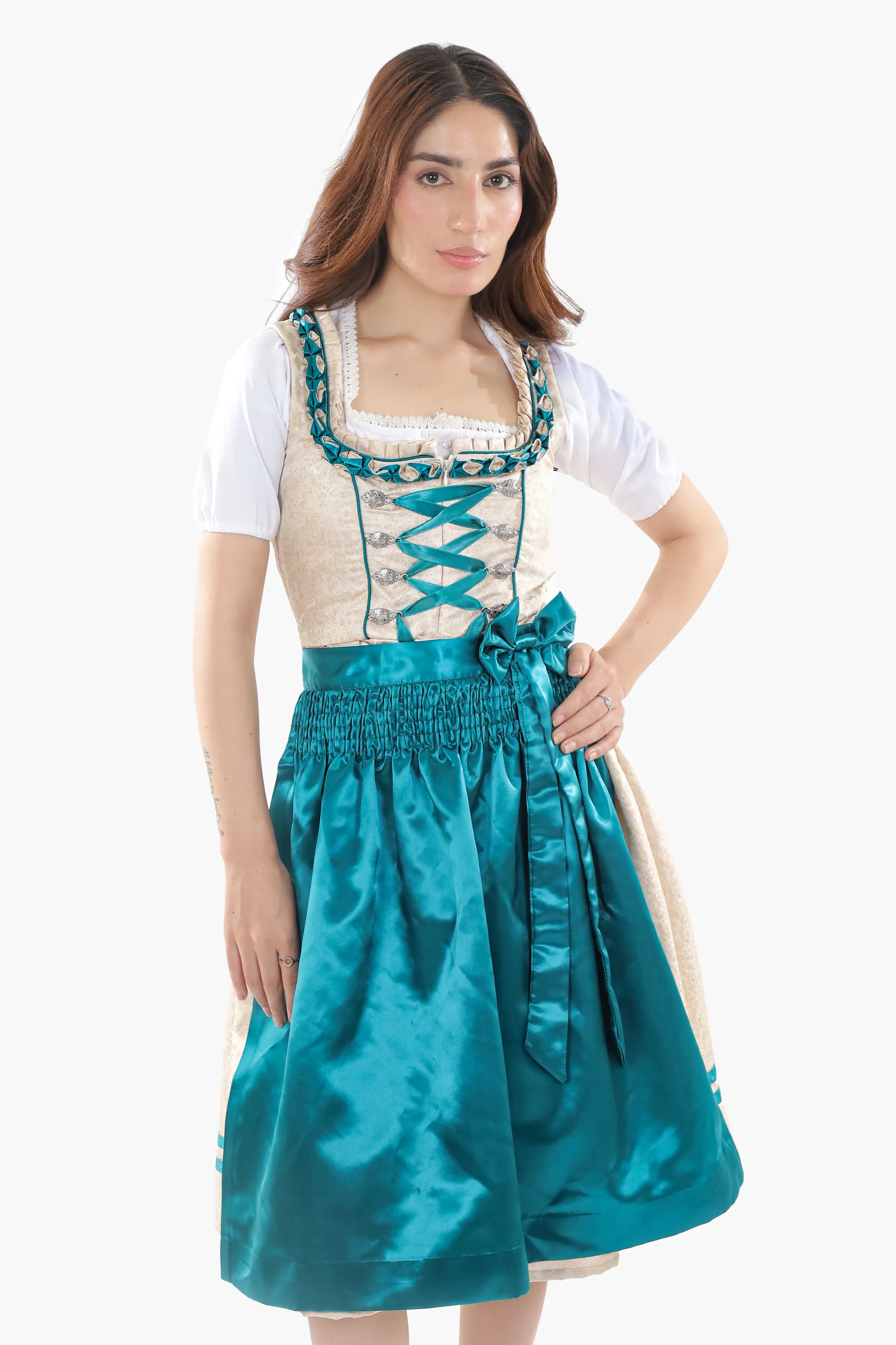 Ivory Teal Elegance Bavarian Dirndl Attire - Image 2