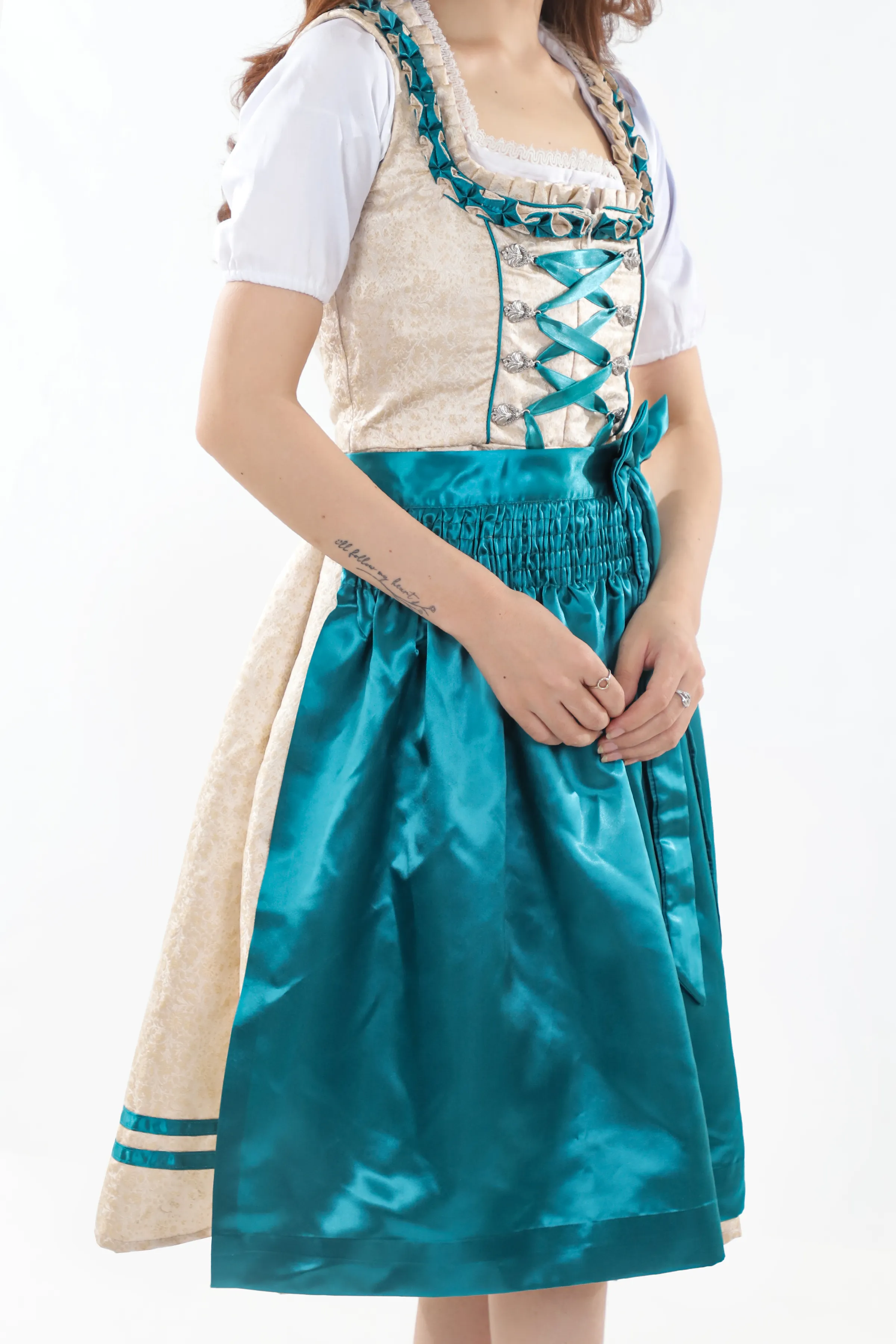 Ivory Teal Elegance Bavarian Dirndl Attire - Image 3