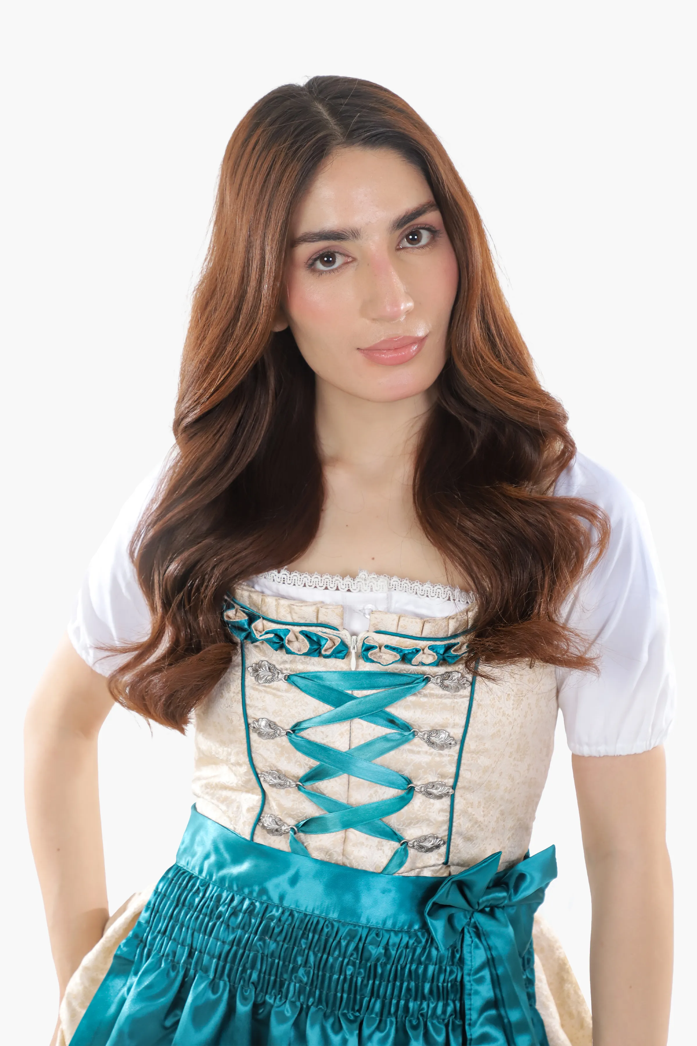 Ivory Teal Elegance Bavarian Dirndl Attire - Image 4