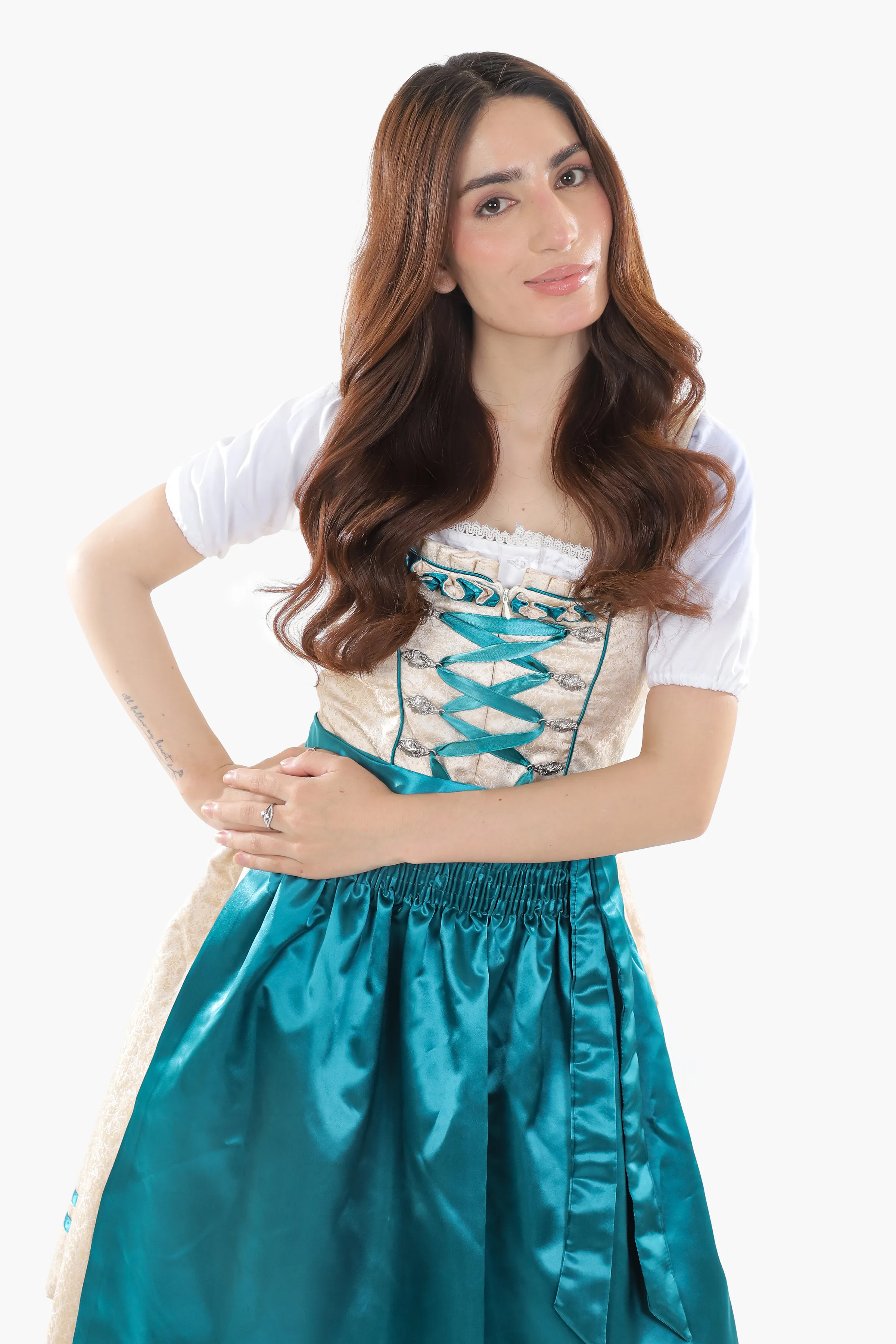 Ivory Teal Elegance Bavarian Dirndl Attire - Image 5
