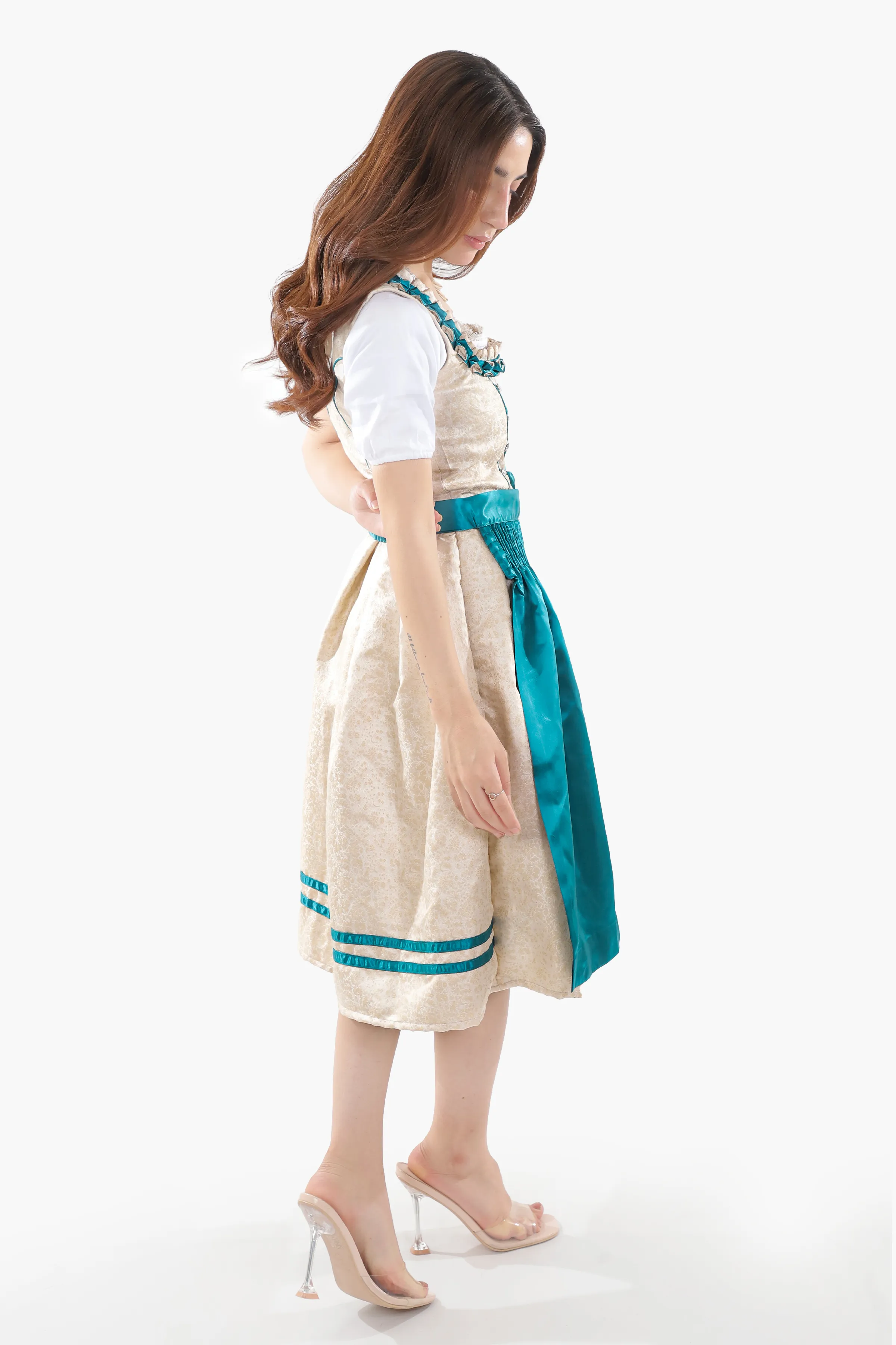Ivory Teal Elegance Bavarian Dirndl Attire - Image 6