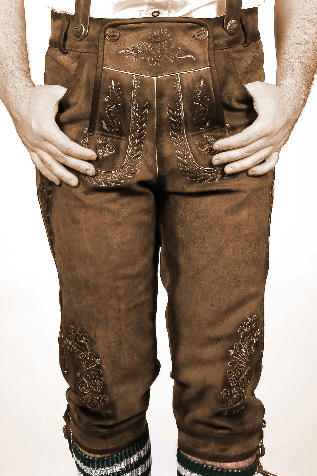 Knee Long Trachten Bundhosen Dark Brown - Image 4
