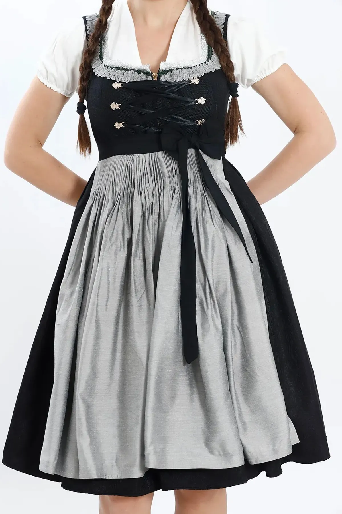 Luxury Black Silver Midi Dirndl Dress - Image 3