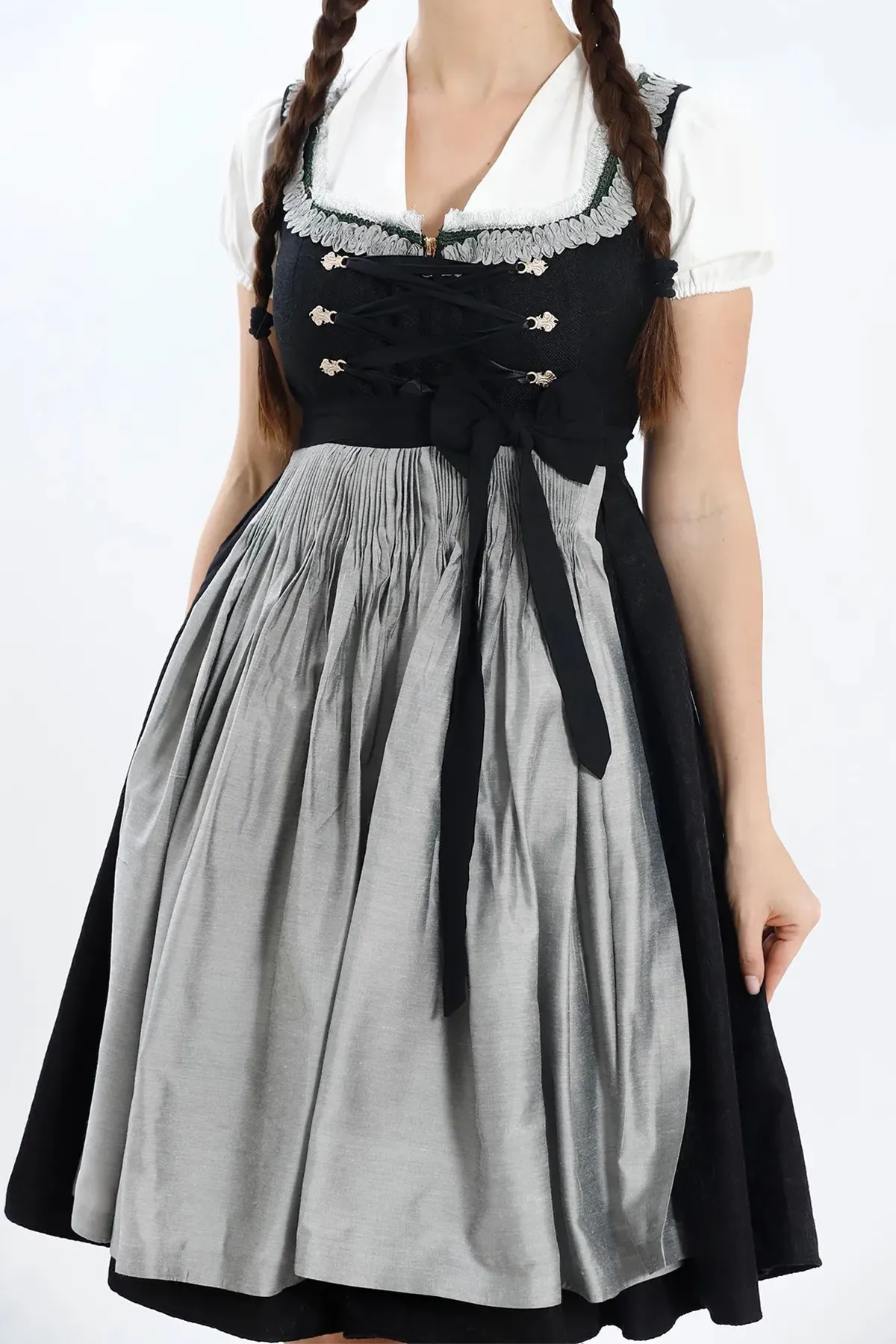 Luxury Black Silver Midi Dirndl Dress - Image 5
