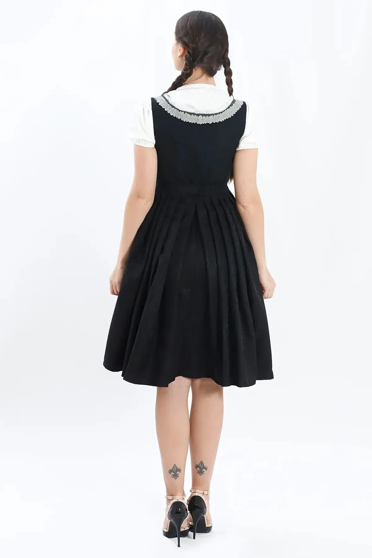 Luxury Black Silver Midi Dirndl Dress - Image 7