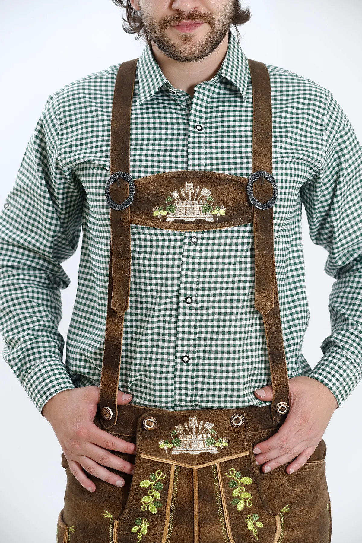 Luxury Charm Lederhosen Suspenders in Forest Brown