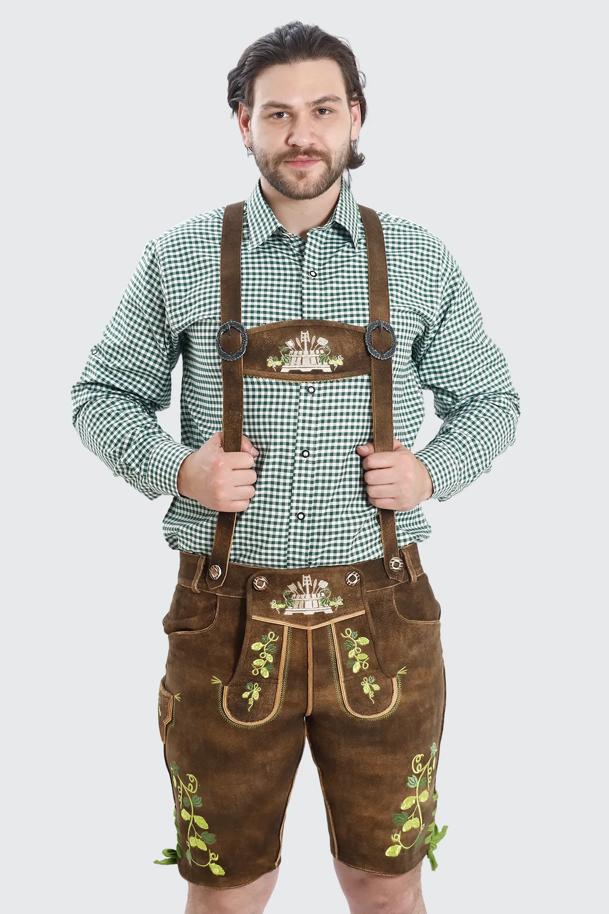 Luxury Charm Lederhosen Suspenders in Forest Brown - Image 2