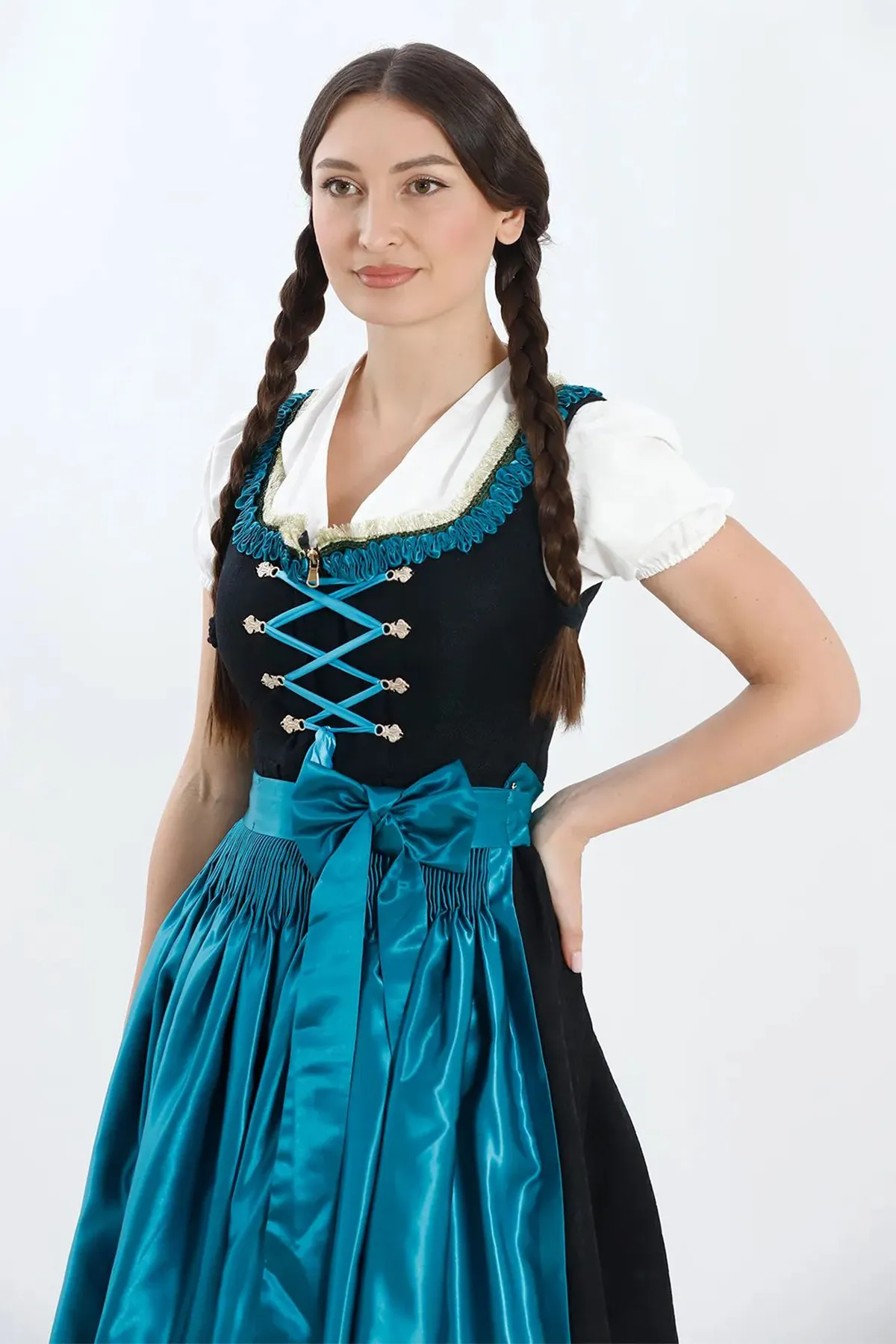 Luxury Elegant Black Midi Dirndl Dress - Image 4