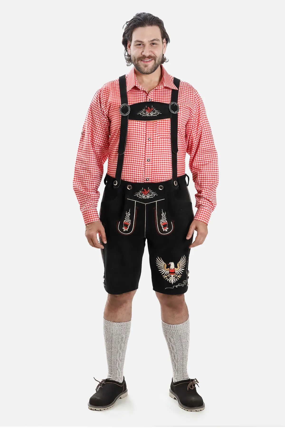 Men's Black Adler-Design Lederhosen with Suspenders