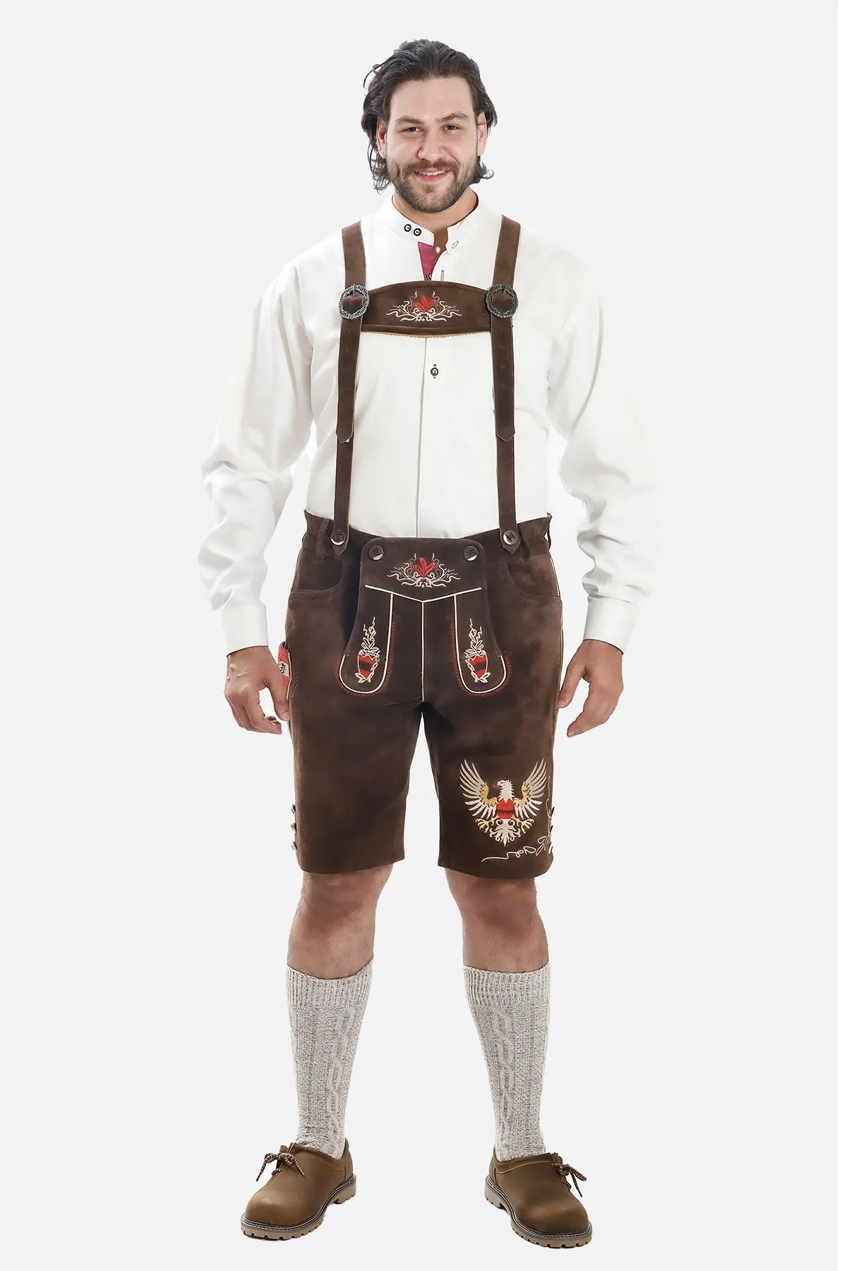 Men's Chocolate Brown Bavarian Lederhosen with Suspenders