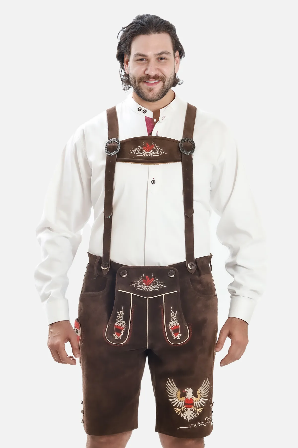 Men's Chocolate Brown Bavarian Lederhosen with Suspenders - Image 2