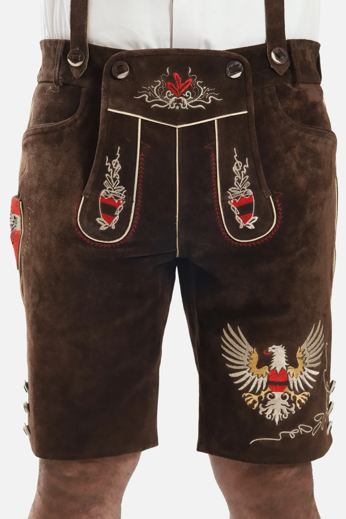 Men's Chocolate Brown Bavarian Lederhosen with Suspenders - Image 3