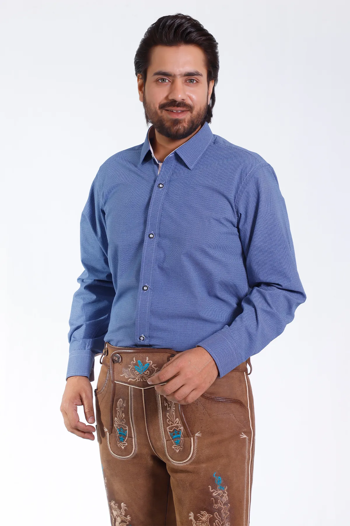 Men's German Oktoberfest Shirt in Classic Blue Texture - Image 4