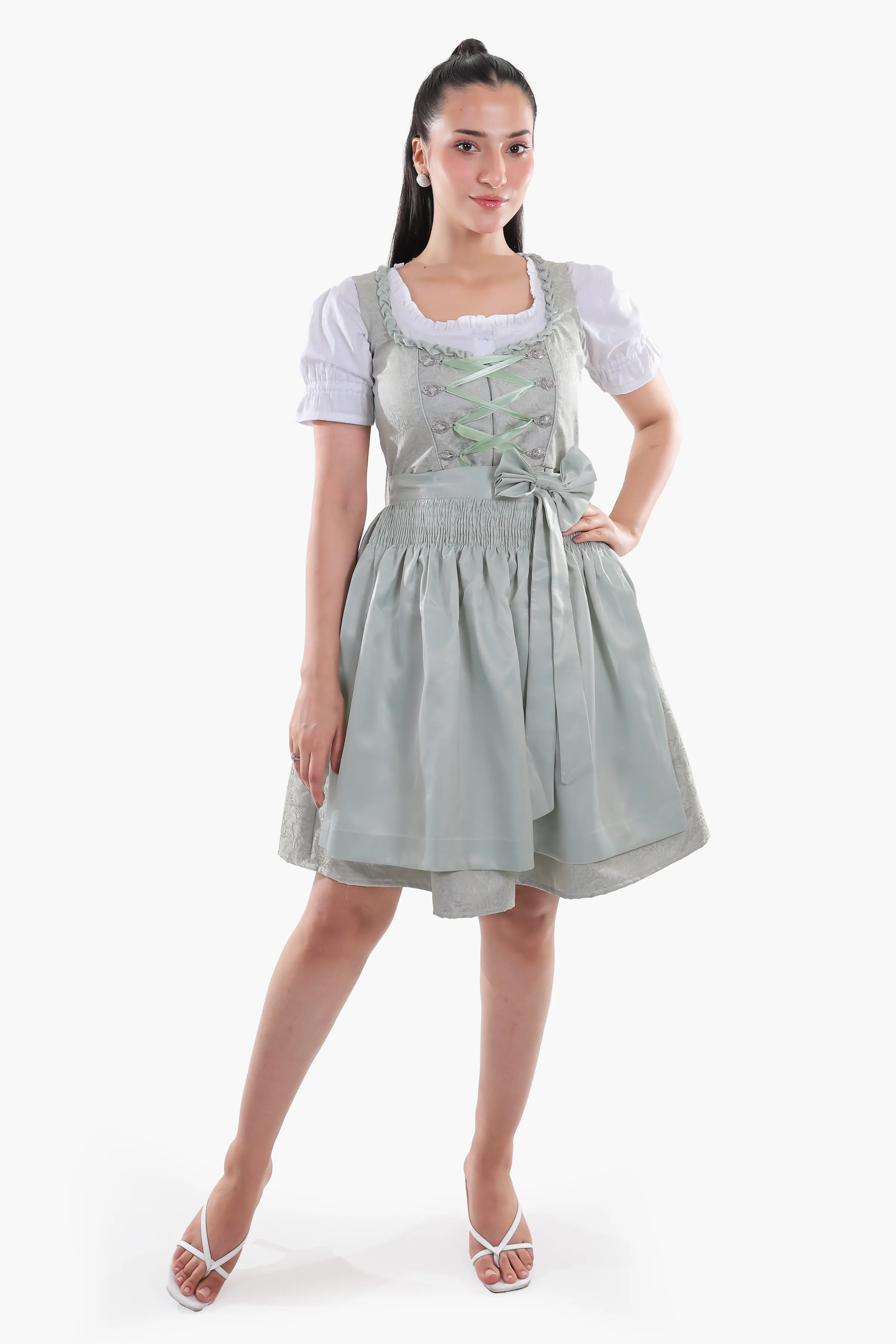 Midi Dirndl Dress Luxury Mint Green Elegance