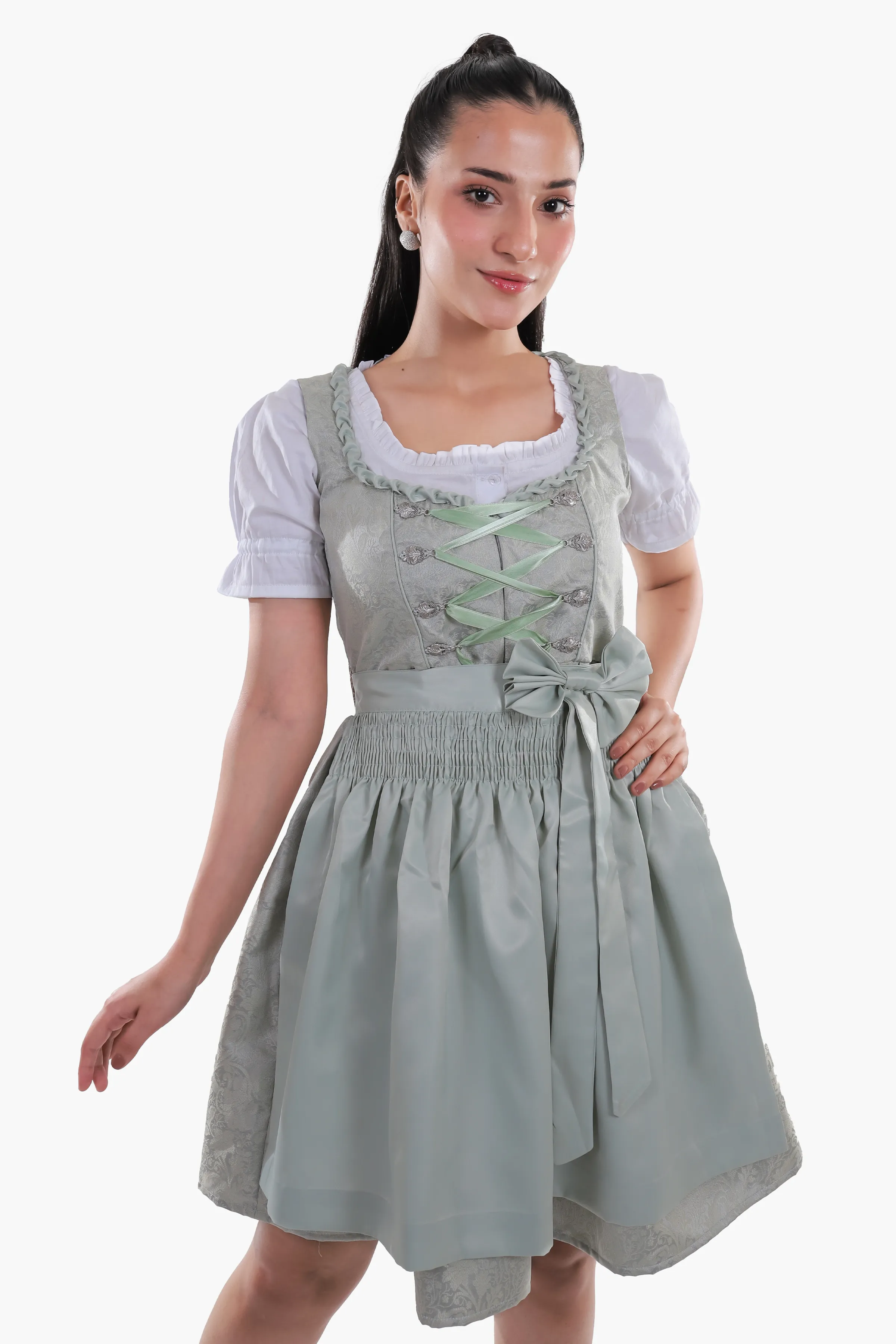 Midi Dirndl Dress Luxury Mint Green Elegance - Image 2