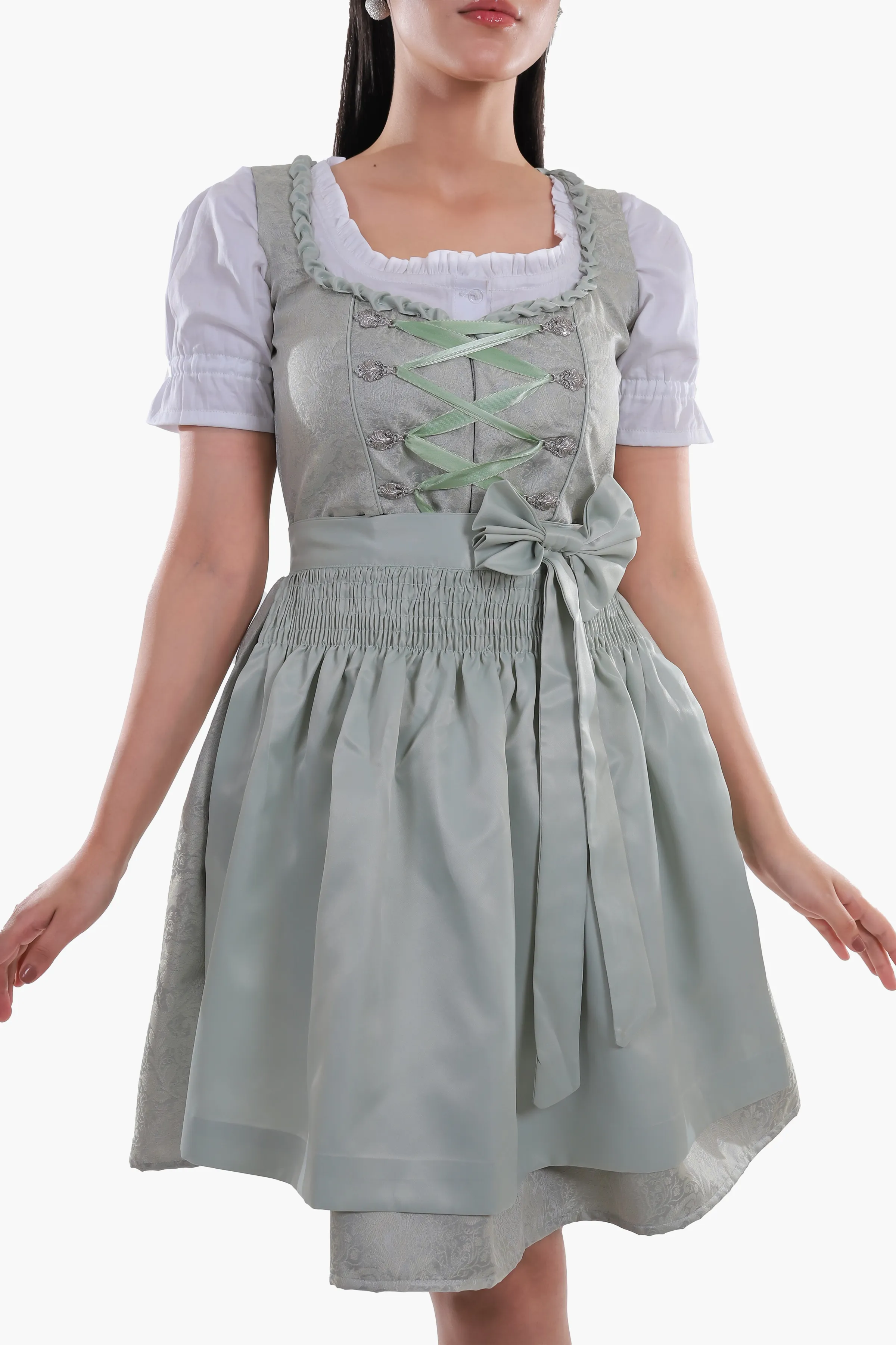 Midi Dirndl Dress Luxury Mint Green Elegance - Image 3