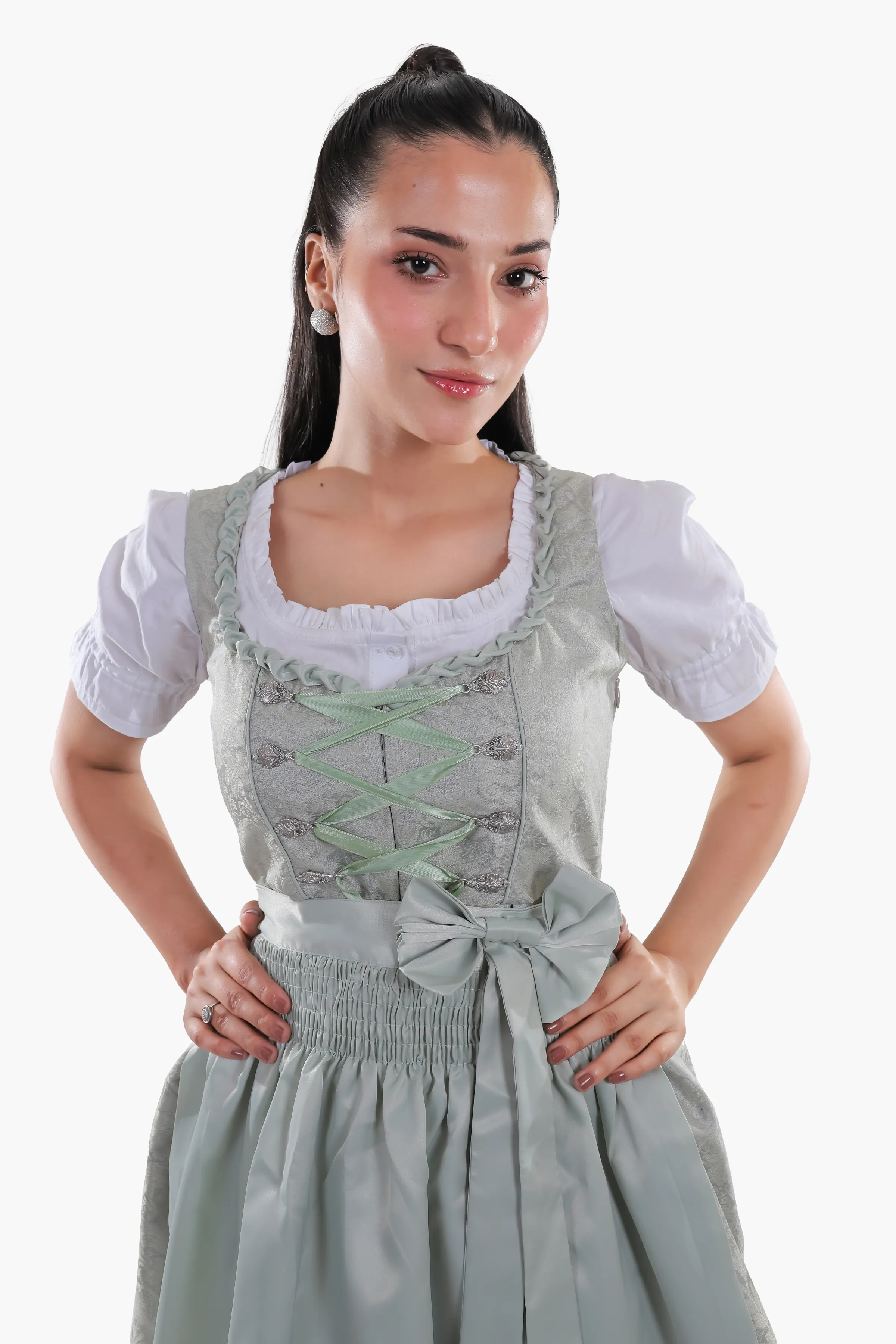 Midi Dirndl Dress Luxury Mint Green Elegance - Image 4