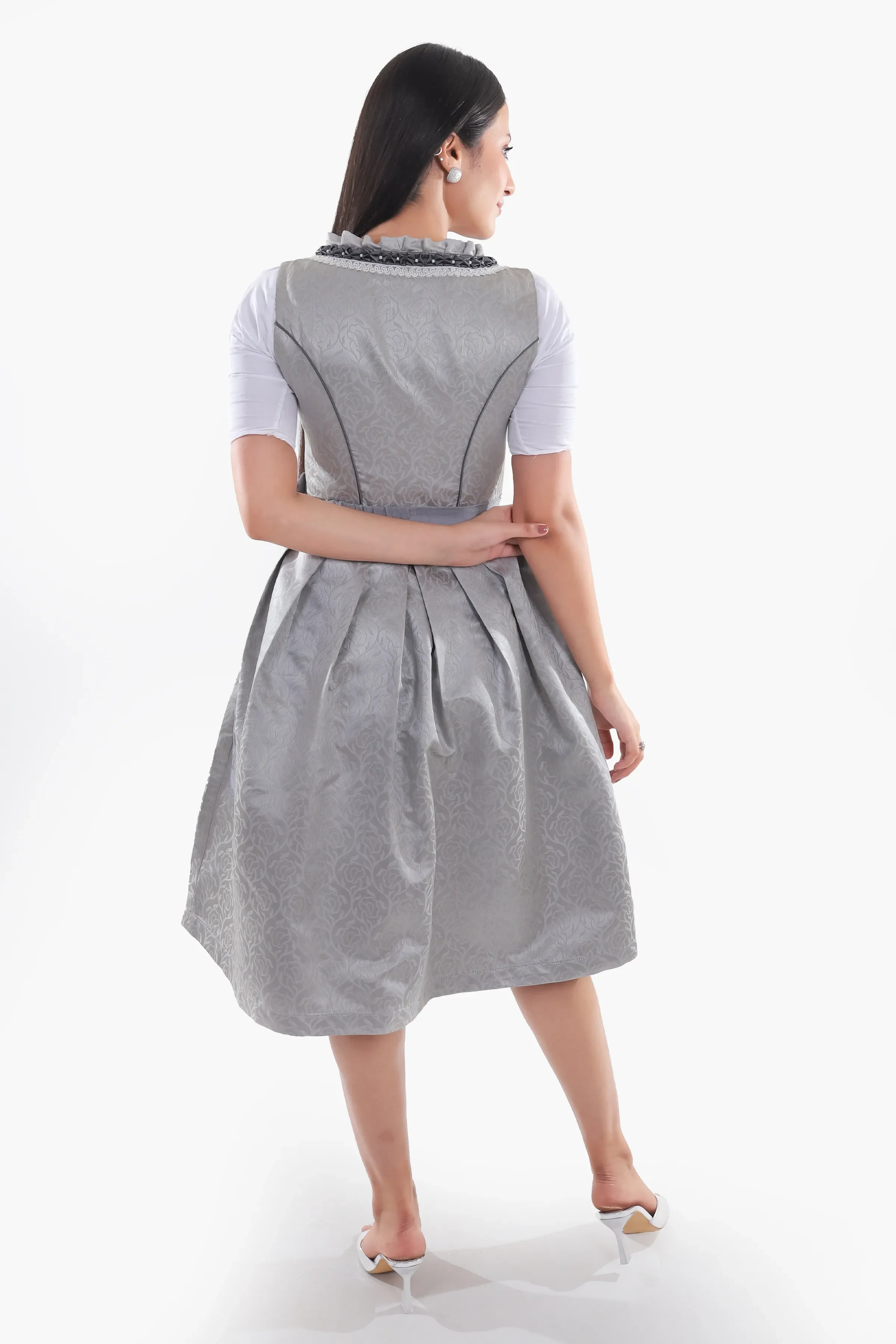 Midi Dirndl Dress Luxury Silver Grey Elegance - Image 6