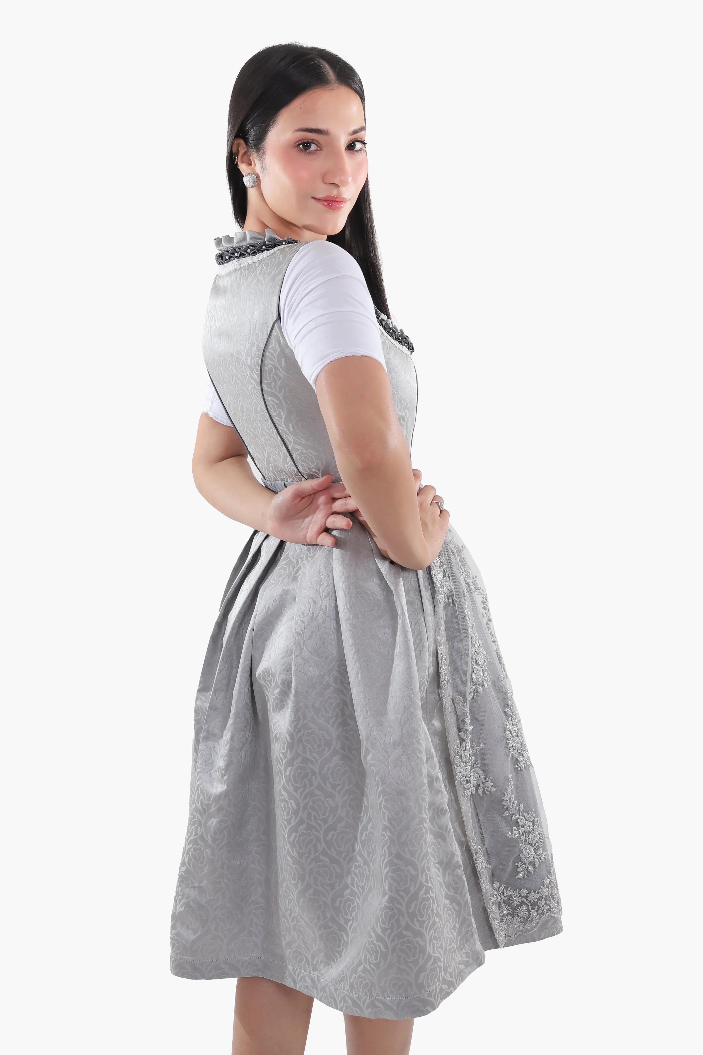 Midi Dirndl Dress Luxury Silver Grey Elegance - Image 8