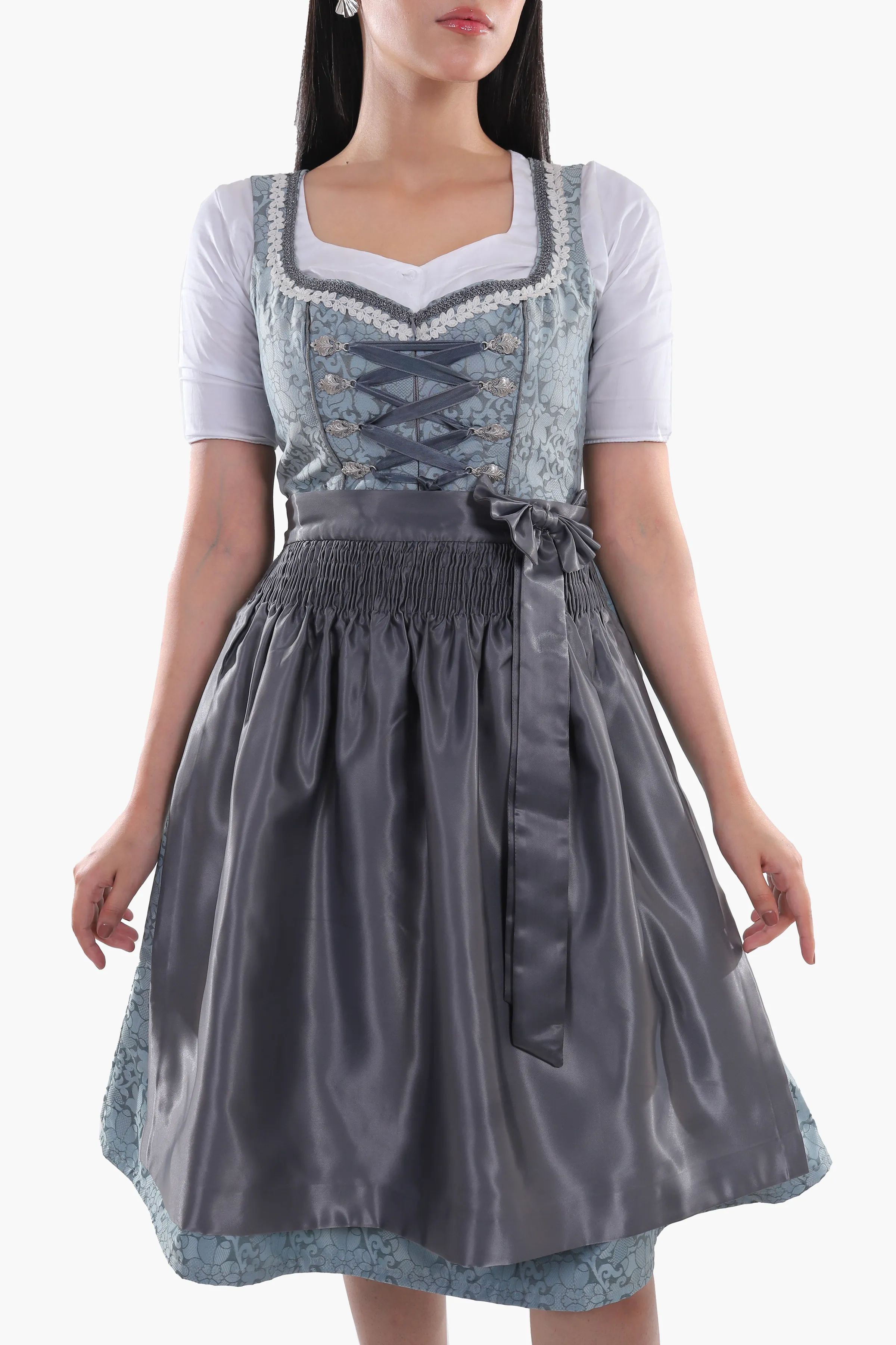 Midi Dirndl Dress Luxury Slate Blue Elegance - Image 3