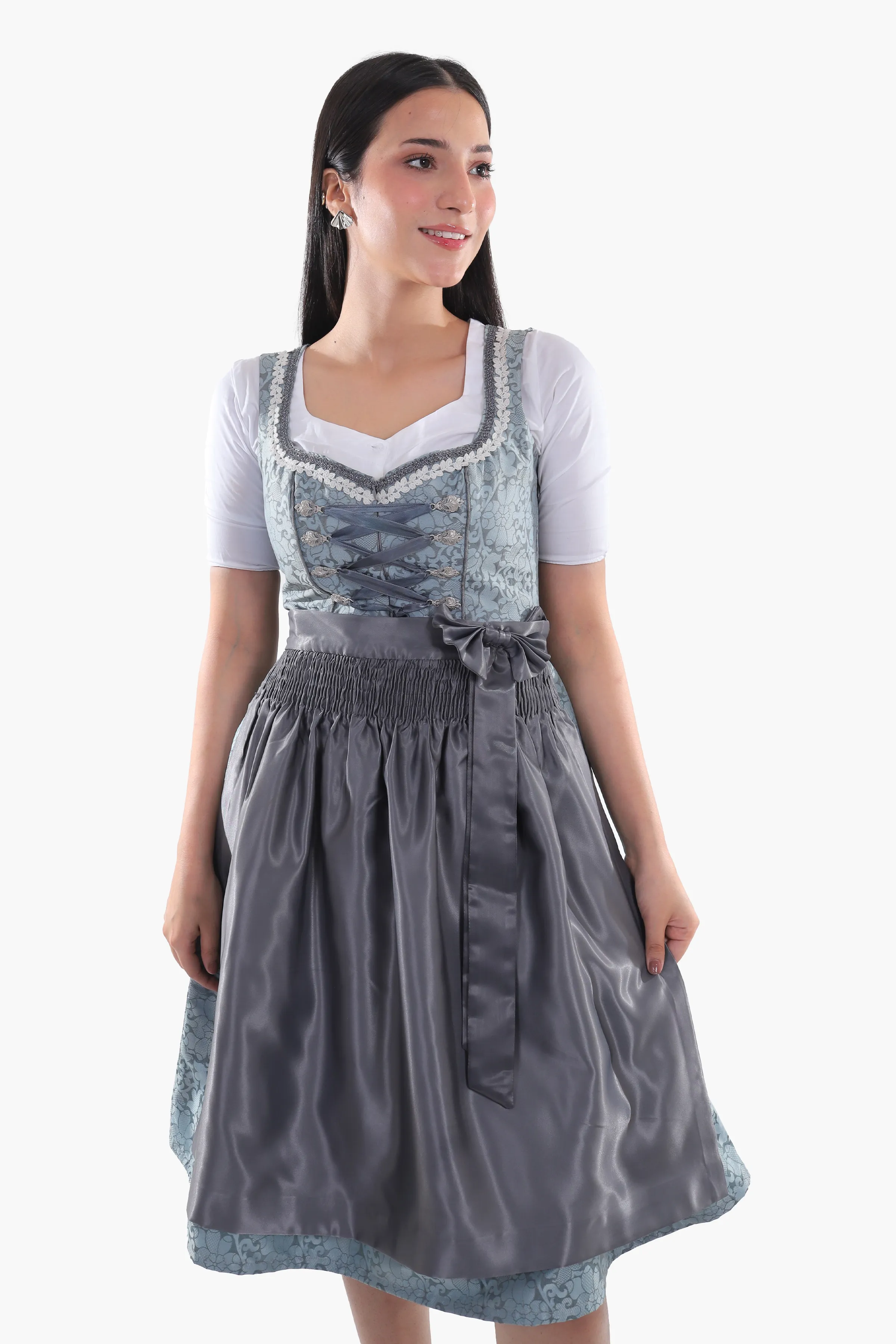 Midi Dirndl Dress Luxury Slate Blue Elegance - Image 4