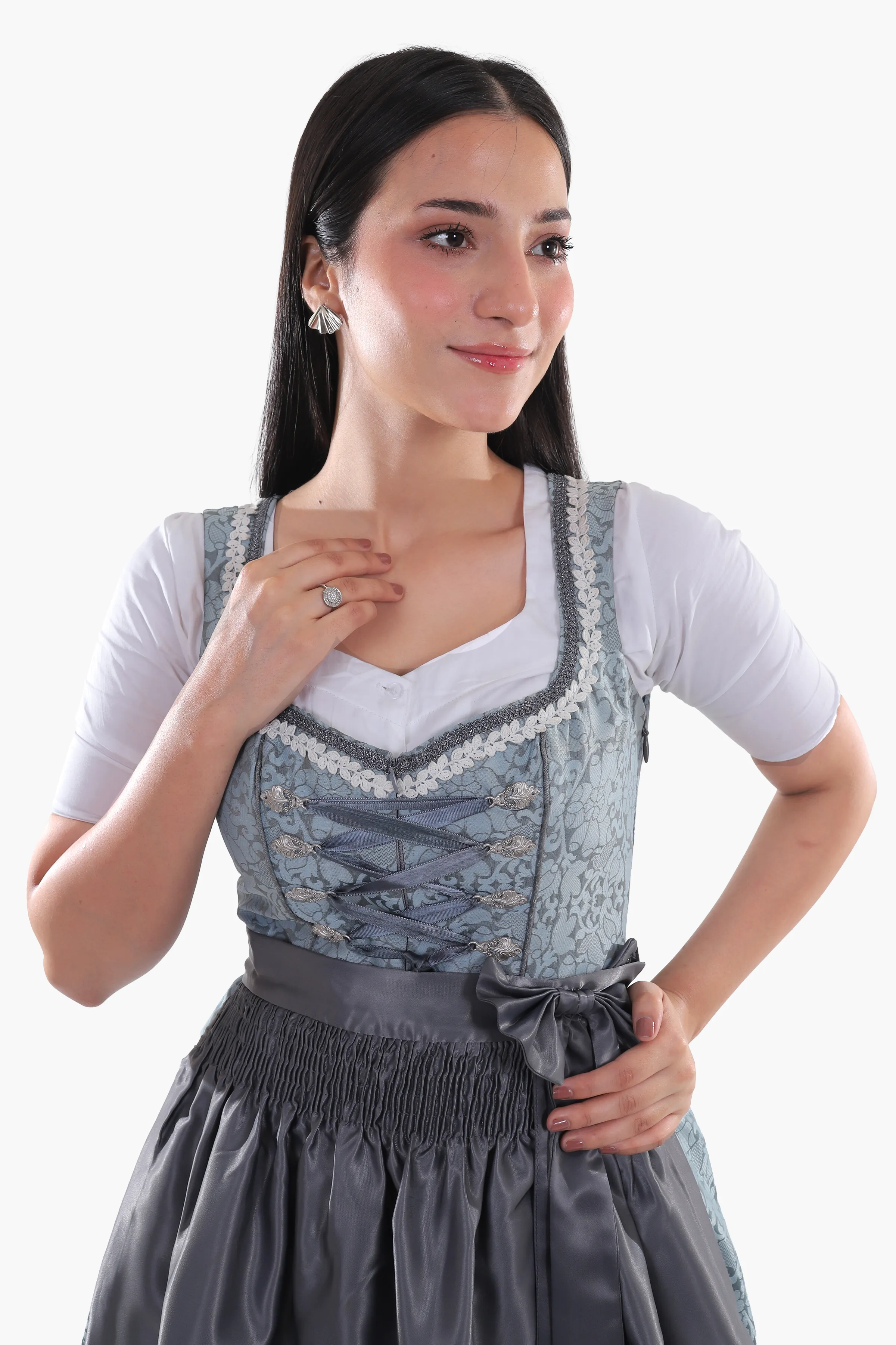 Midi Dirndl Dress Luxury Slate Blue Elegance - Image 5