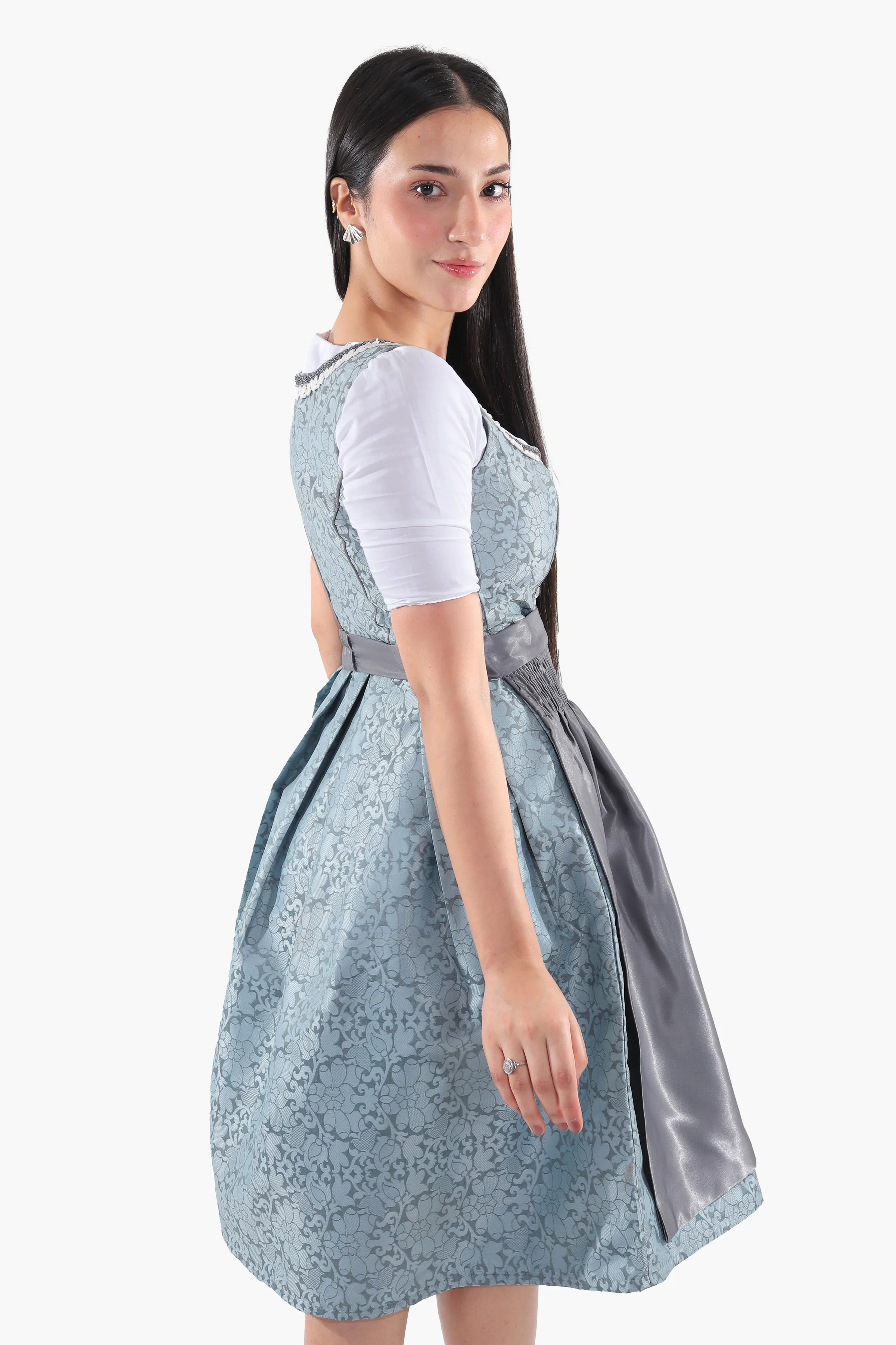 Midi Dirndl Dress Luxury Slate Blue Elegance - Image 6