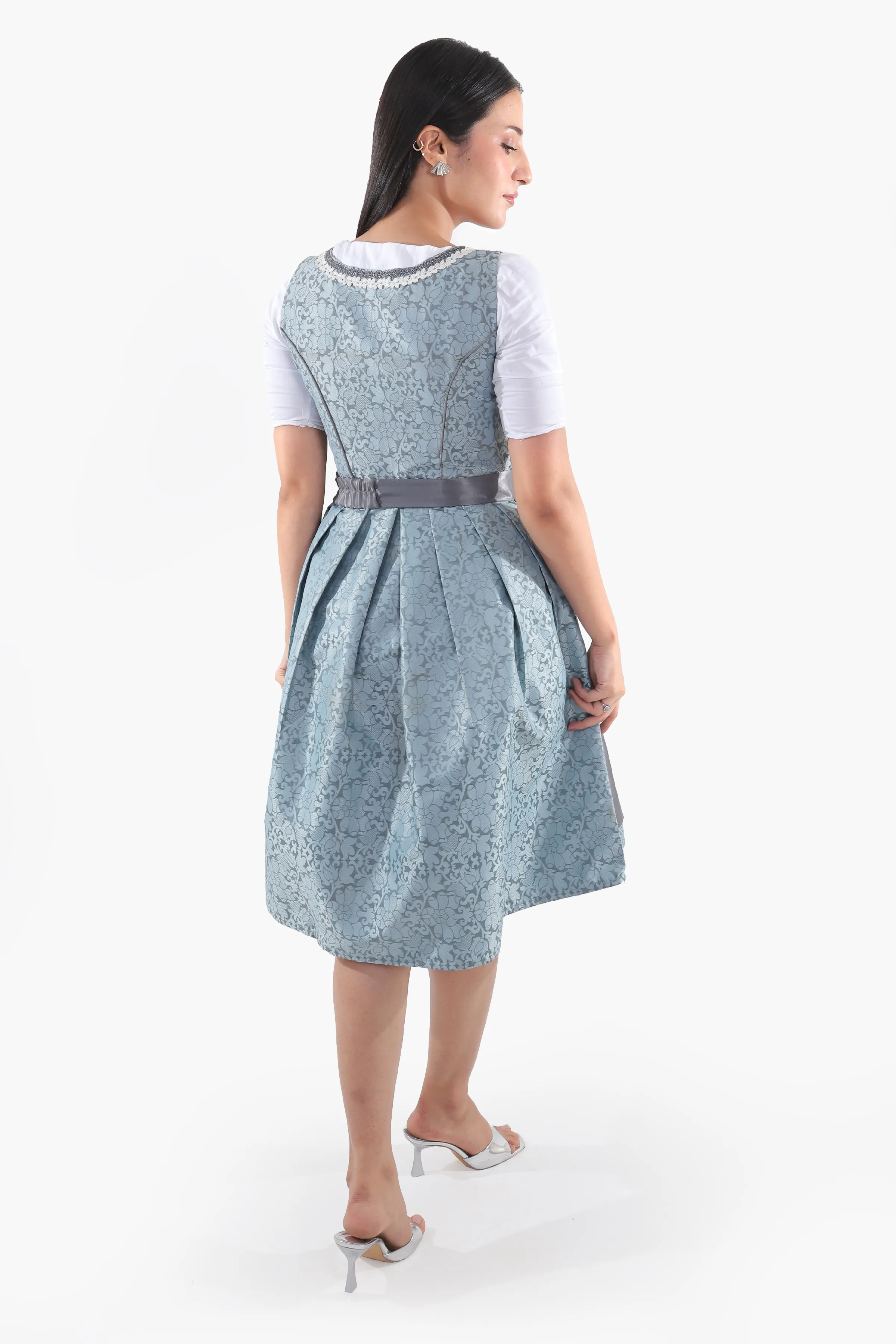 Midi Dirndl Dress Luxury Slate Blue Elegance - Image 7