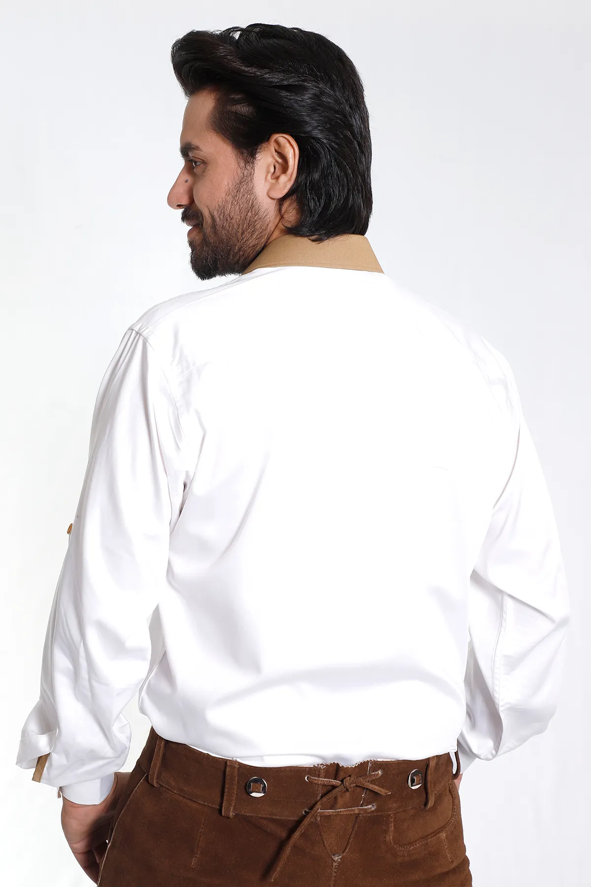 Milky White Lederhosen Shirt with Tan Highlights - Image 4