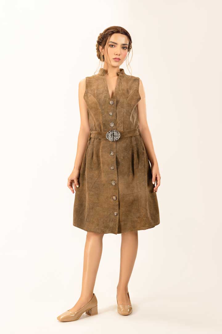 Modern Tracht Leather Dress Elisa Forest Brown