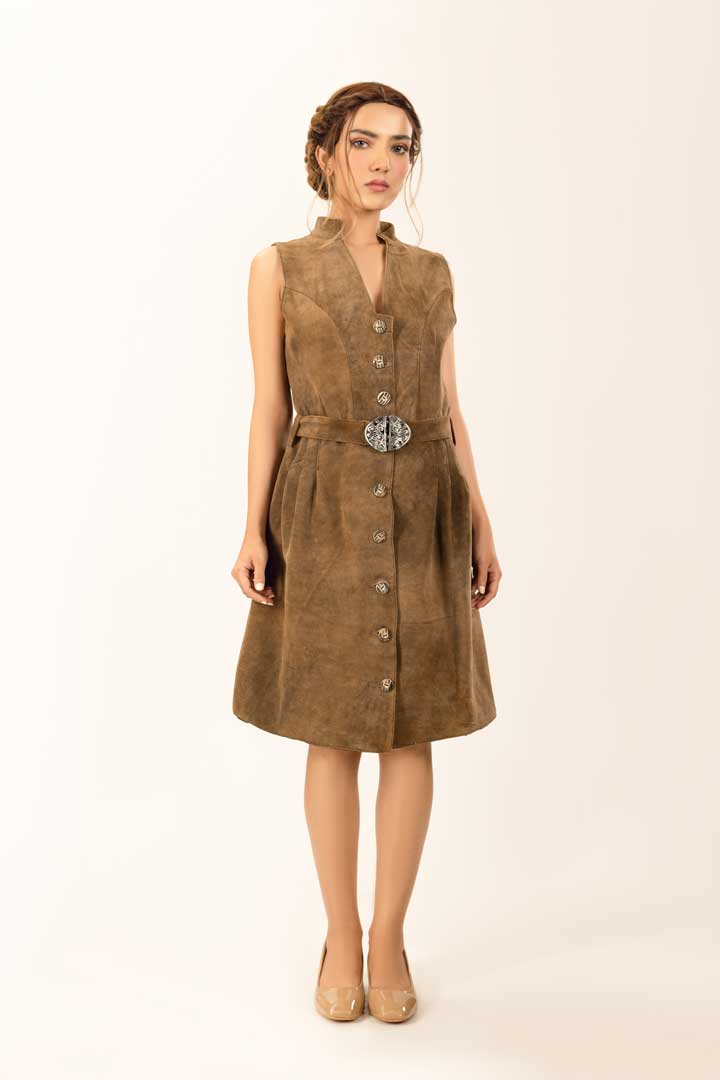 Modern Tracht Leather Dress Elisa Forest Brown - Image 3