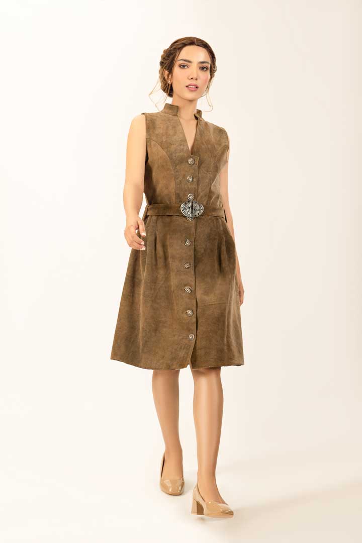 Modern Tracht Leather Dress Elisa Forest Brown - Image 4