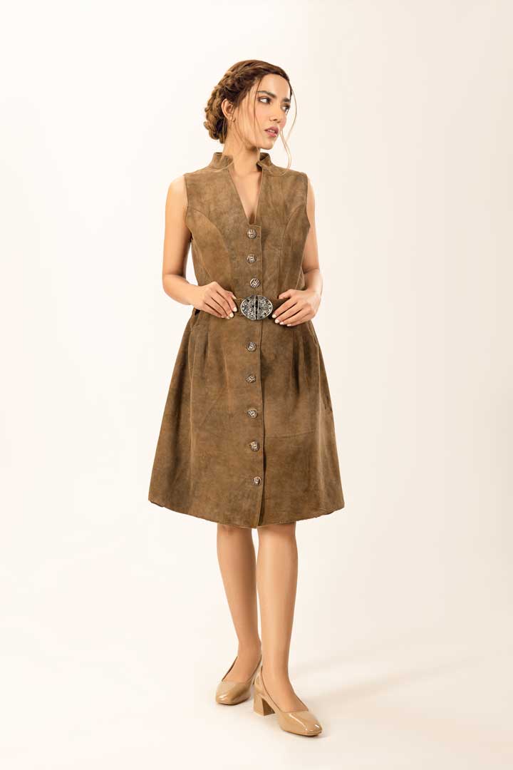 Modern Tracht Leather Dress Elisa Forest Brown - Image 5