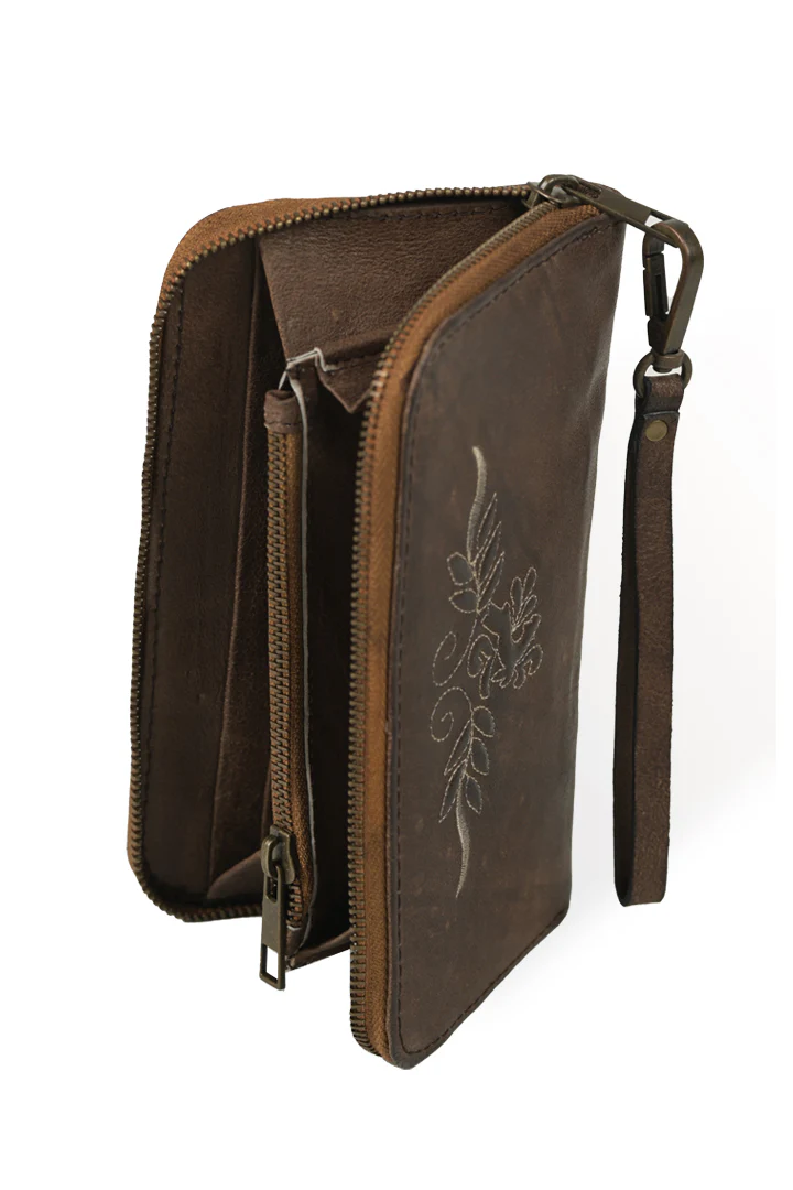Forest Brown Women Clutch with White Hand Embroidery - Image 3