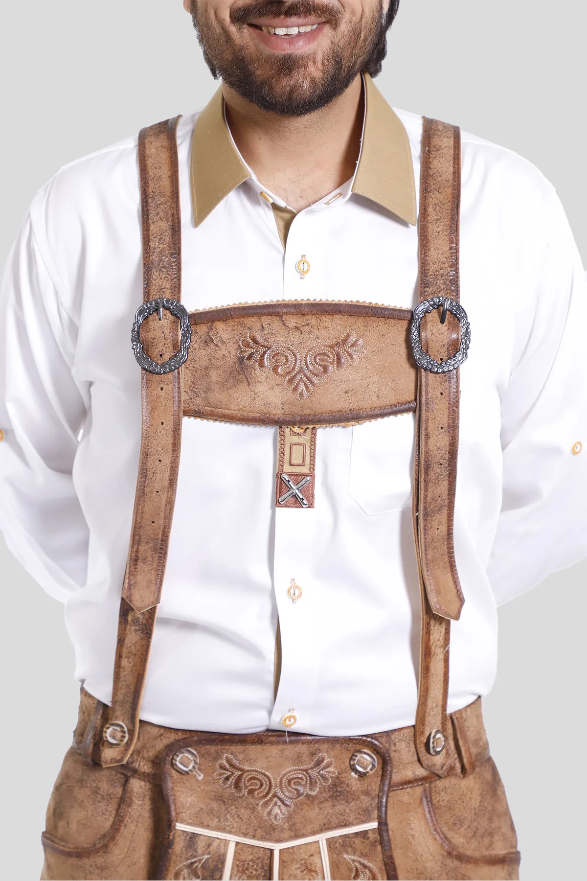 Premium German Lederhosen Suspenders Raw Brown