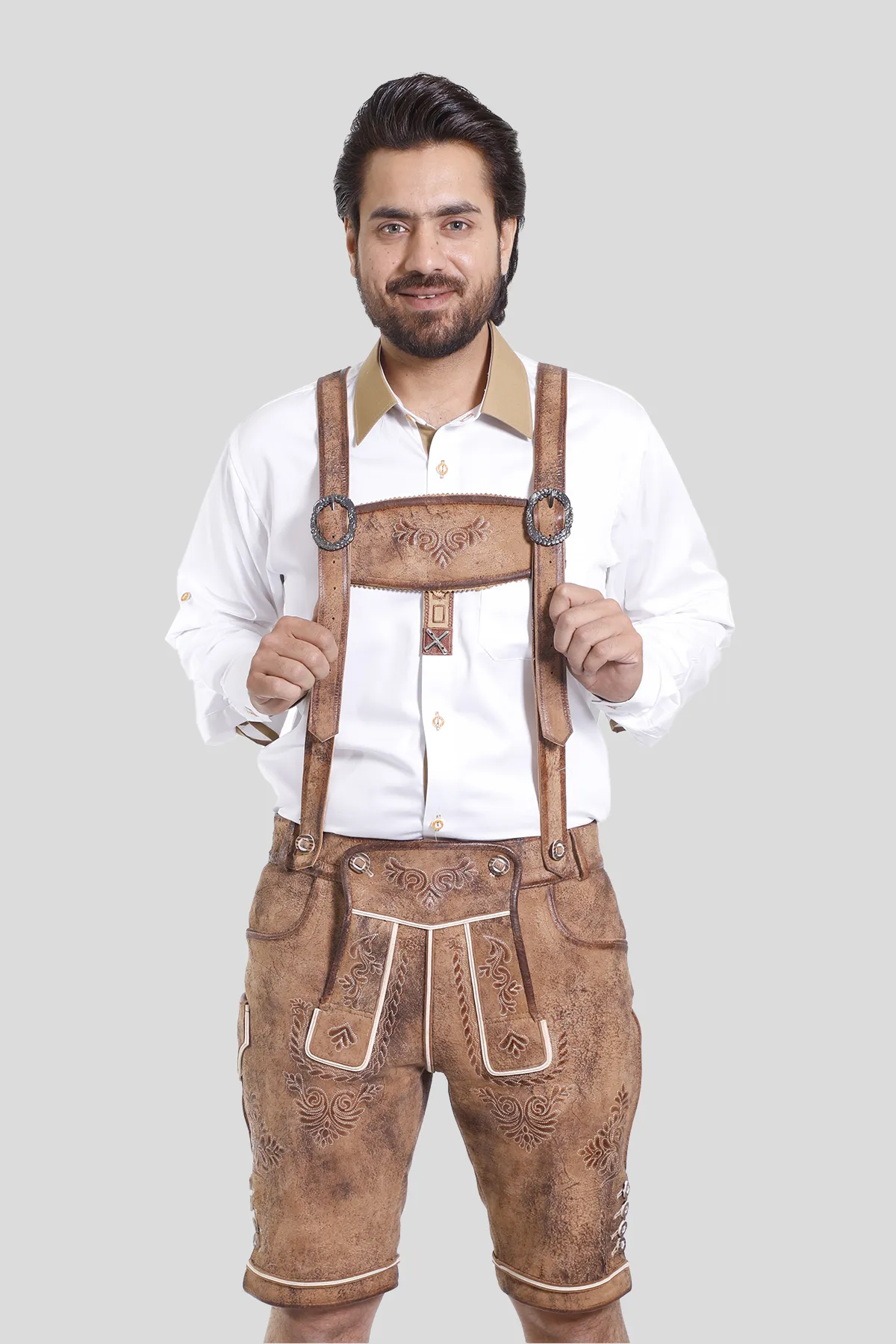 Premium German Lederhosen Suspenders Raw Brown - Image 2