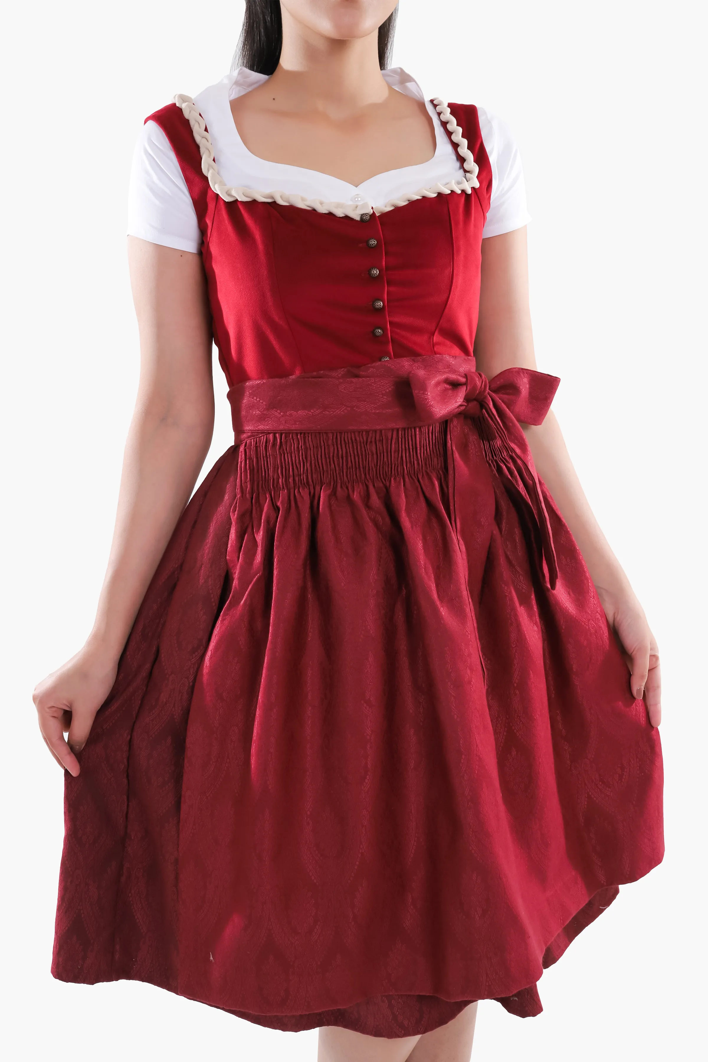 Rich Maroon Dirndl Stunning German Traditional Dress - Image 3